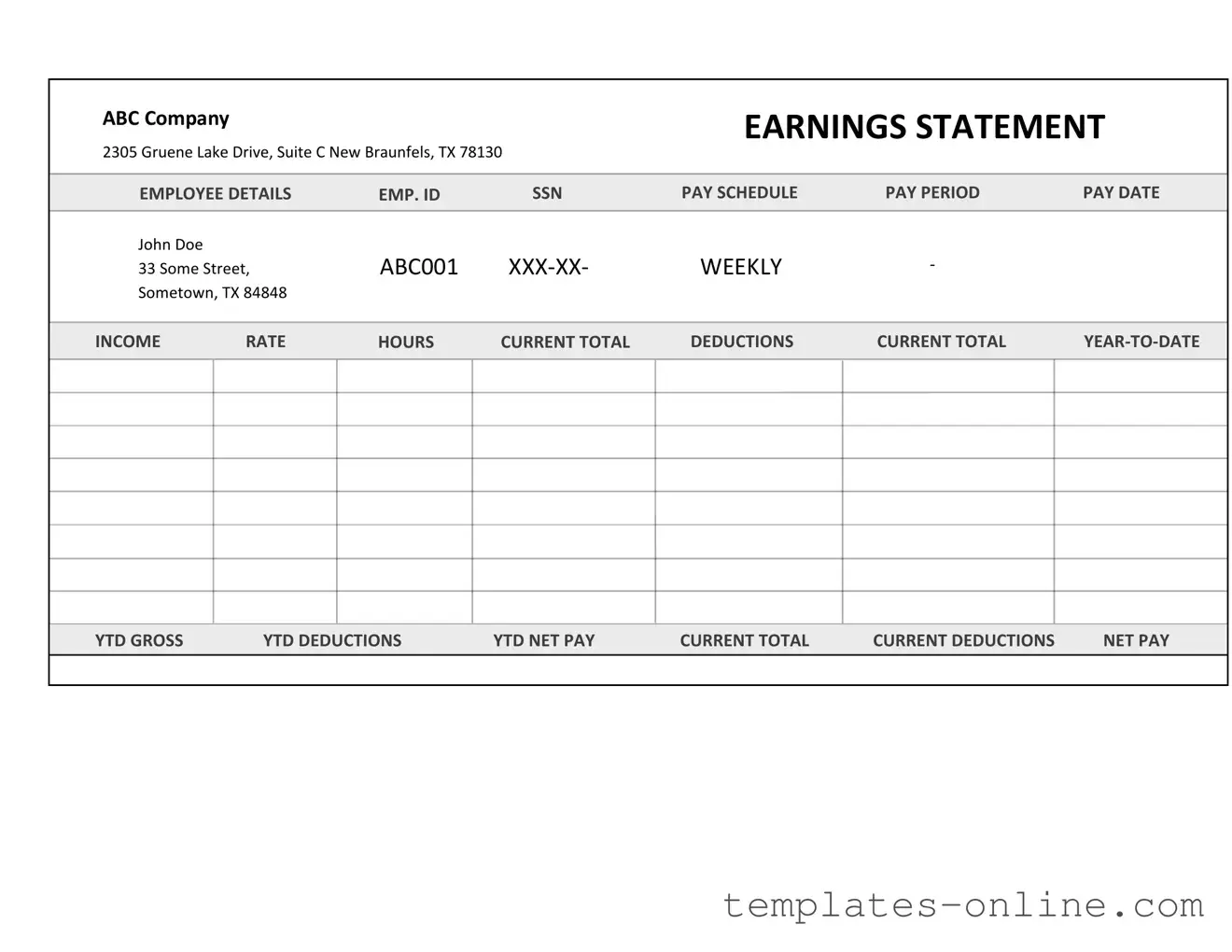 Independent Contractor Pay Stub Template