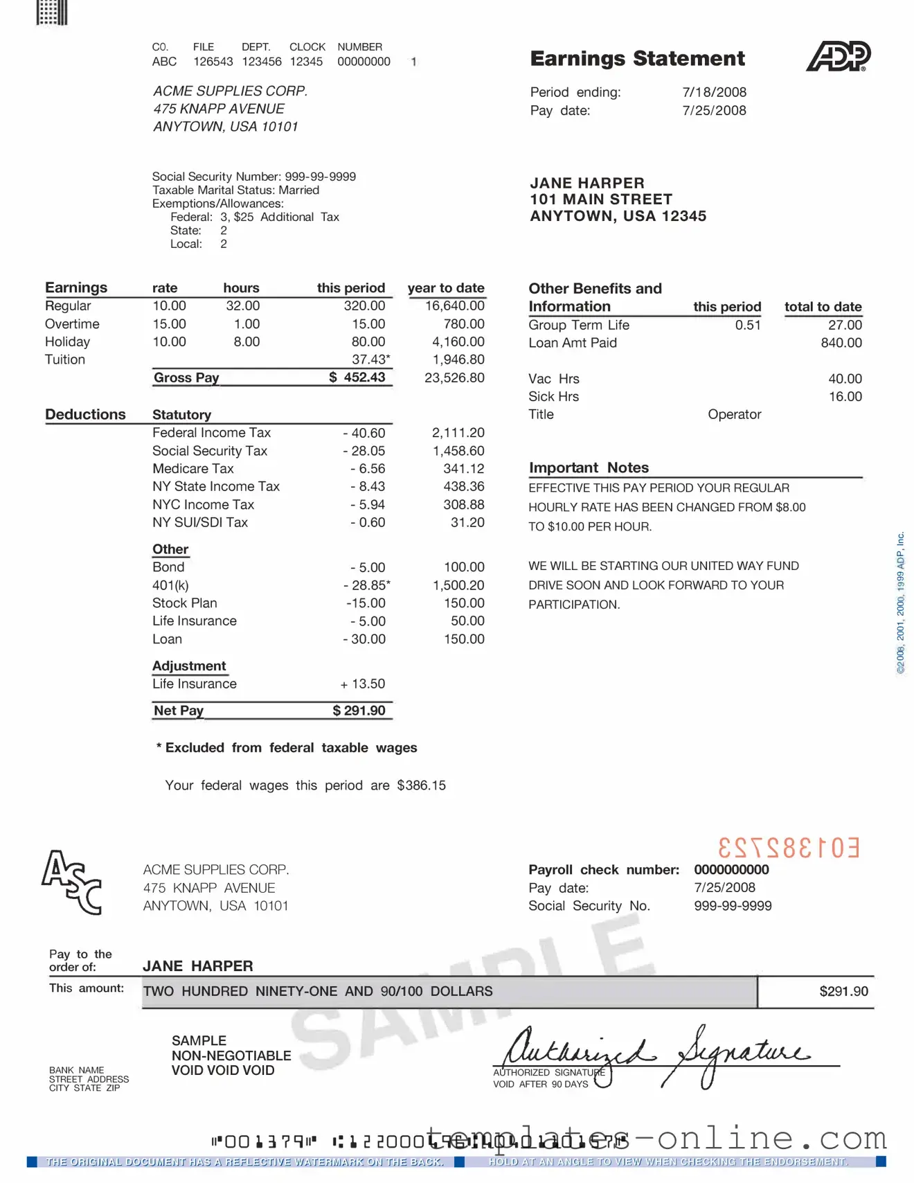 Adp Pay Stub Template