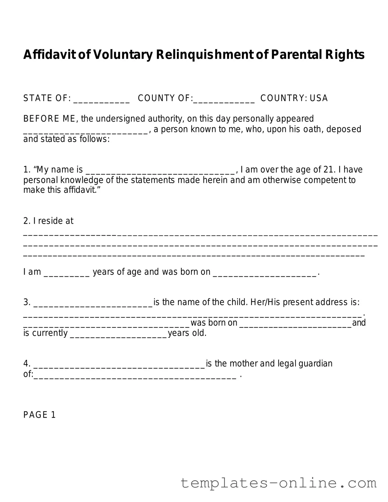 Affidavit Parental Rights Template