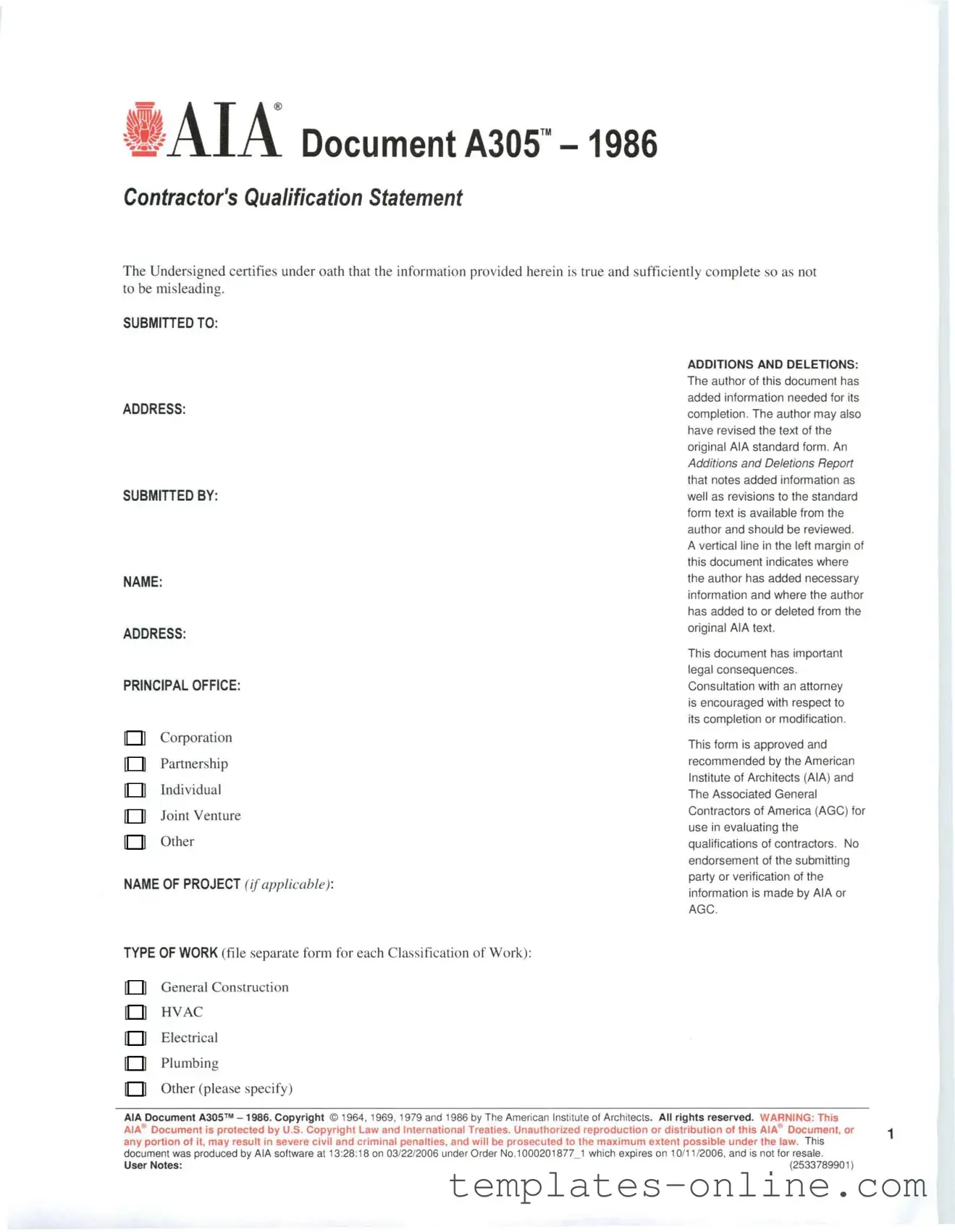 AIA A305 Template