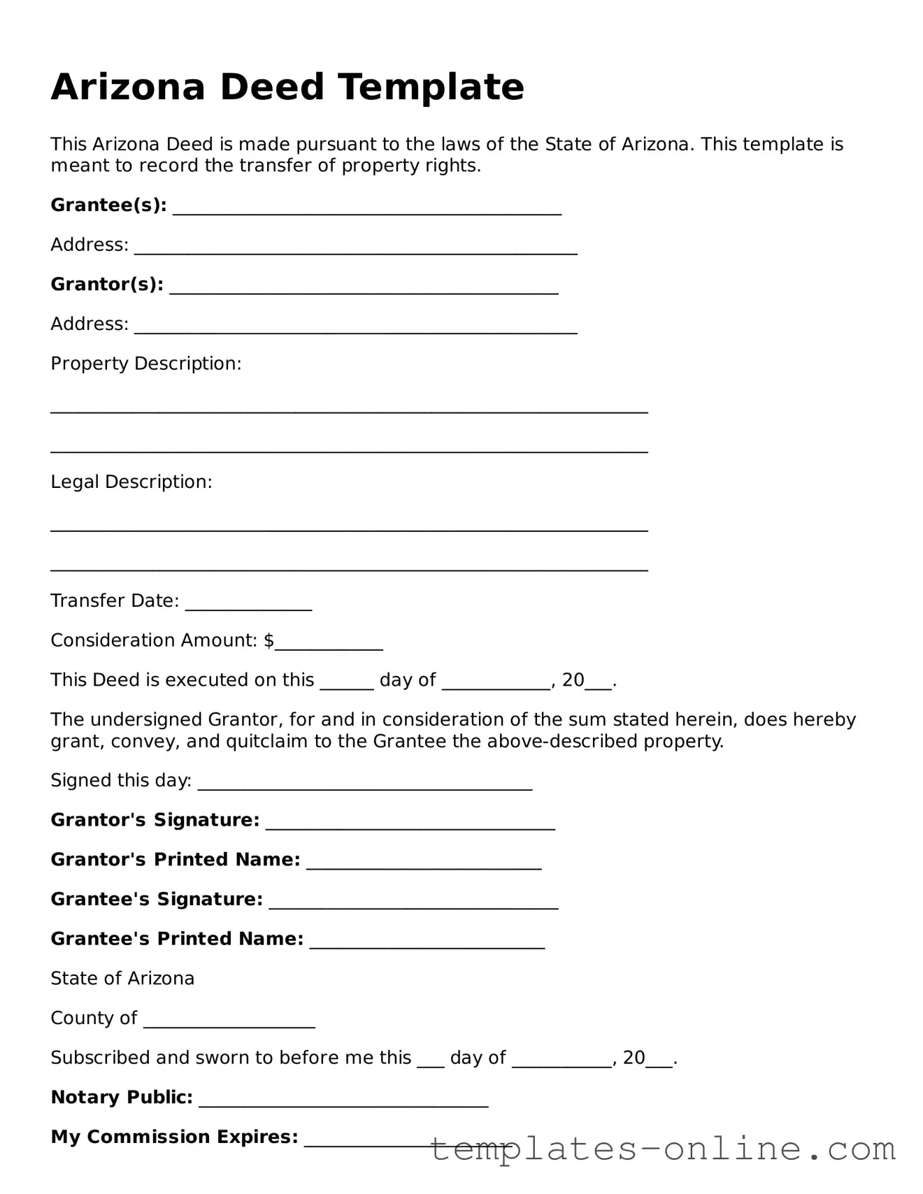 Valid  Deed Template for Arizona