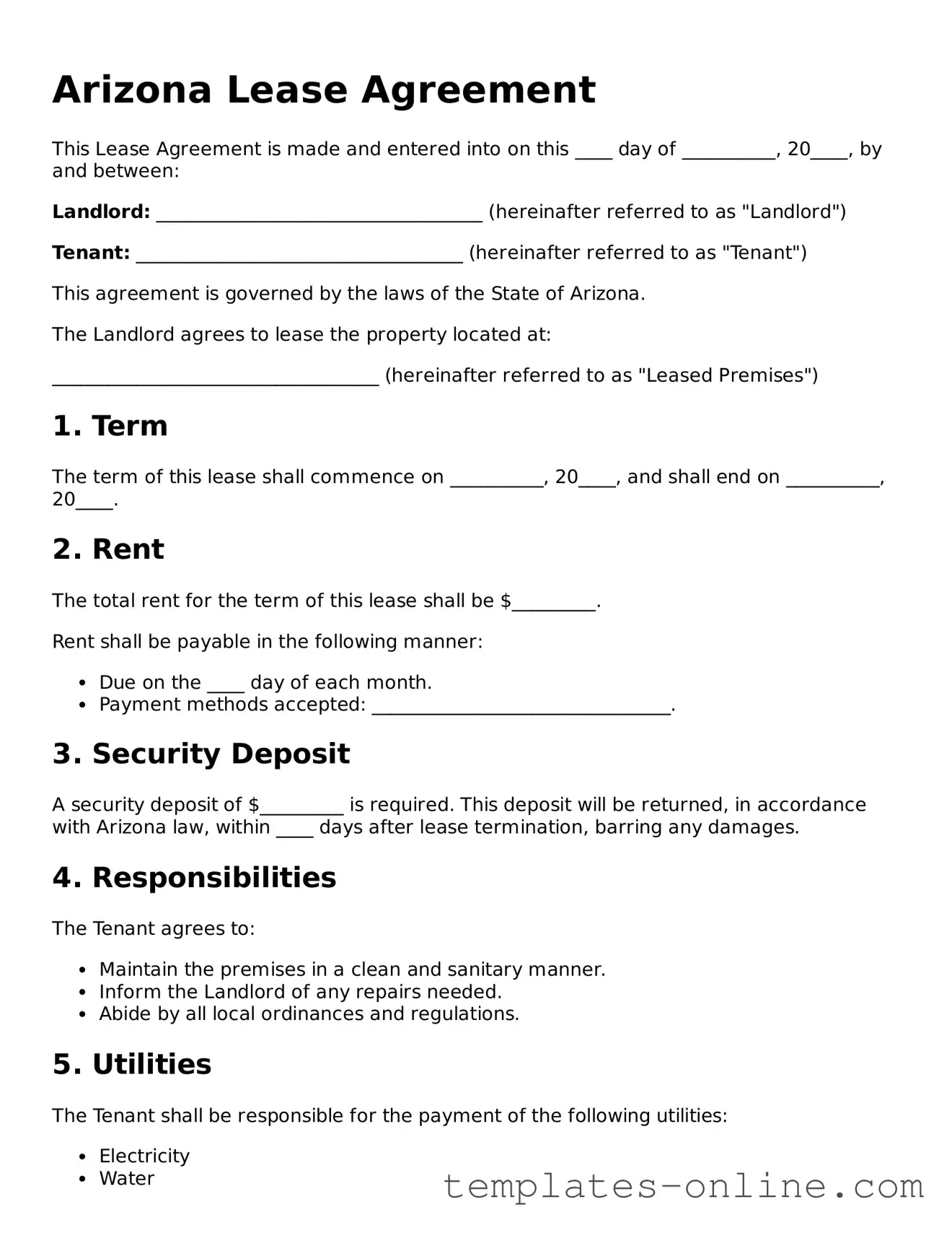 Valid  Lease Agreement Template for Arizona