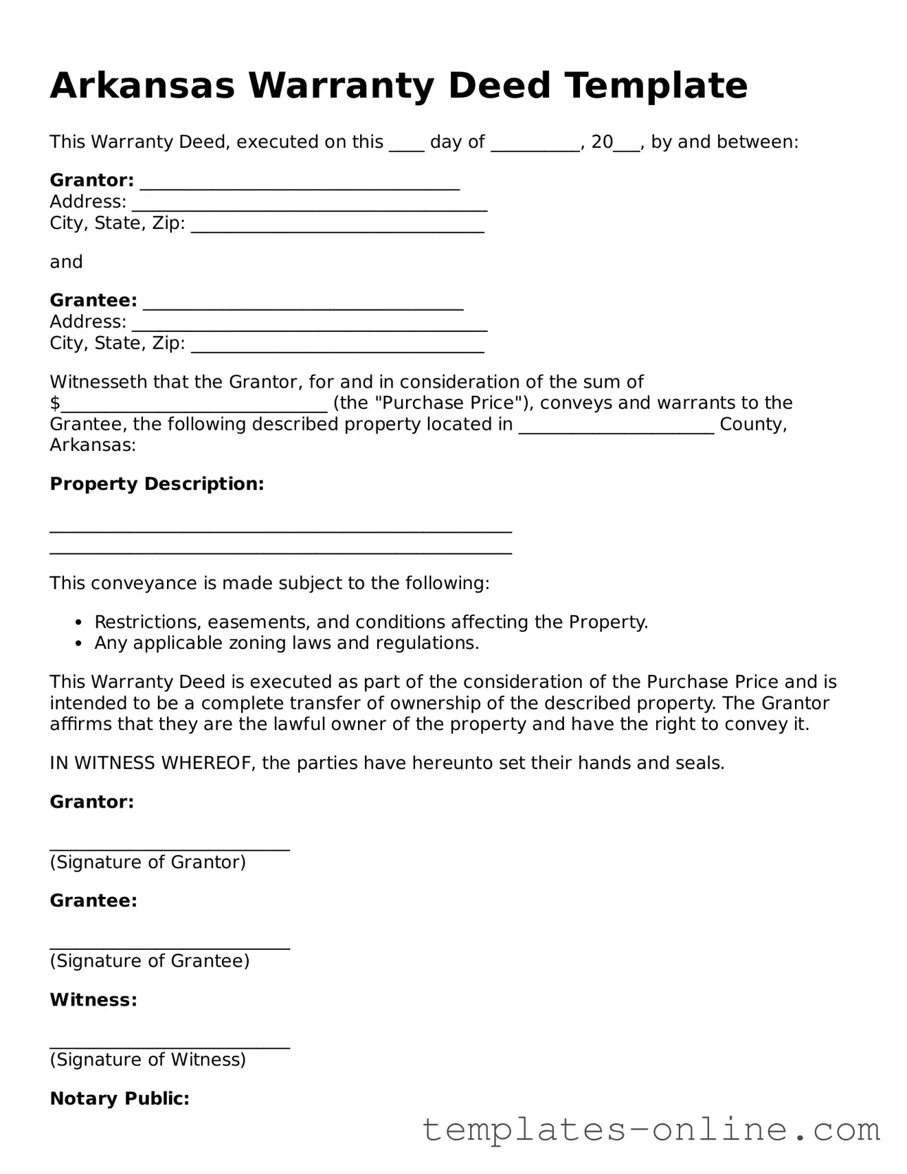 Valid  Deed Template for Arkansas