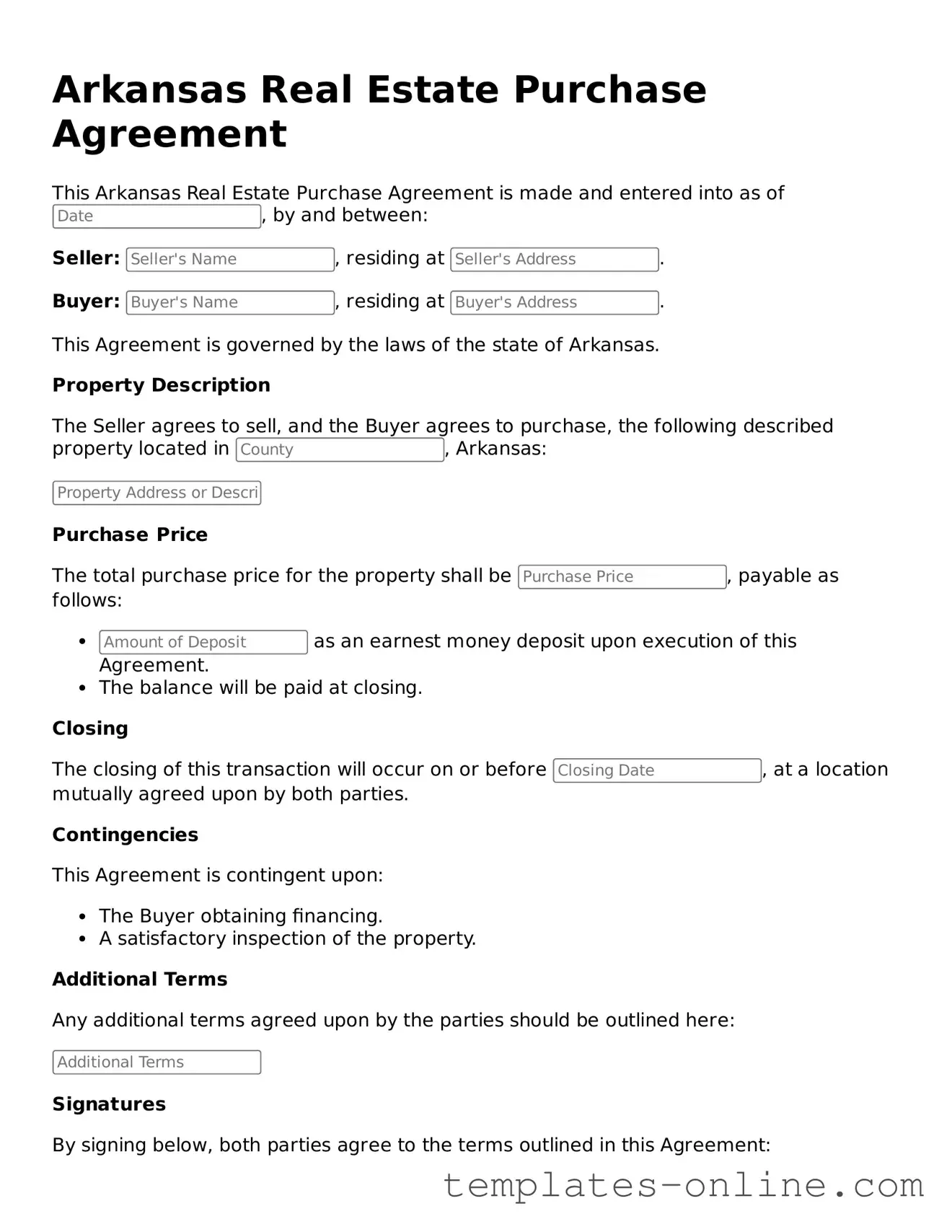Valid  Real Estate Purchase Agreement Template for Arkansas