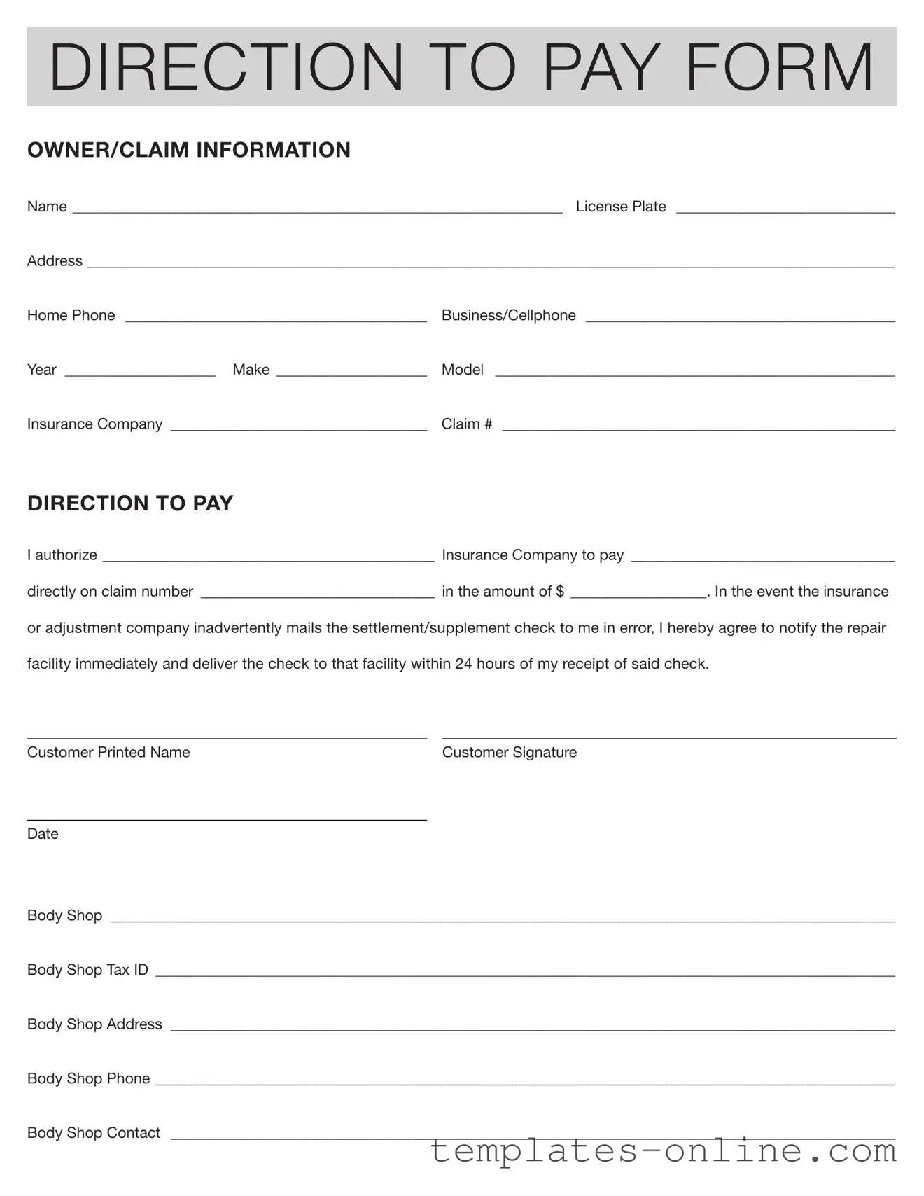 Authorization And Direction Pay Template