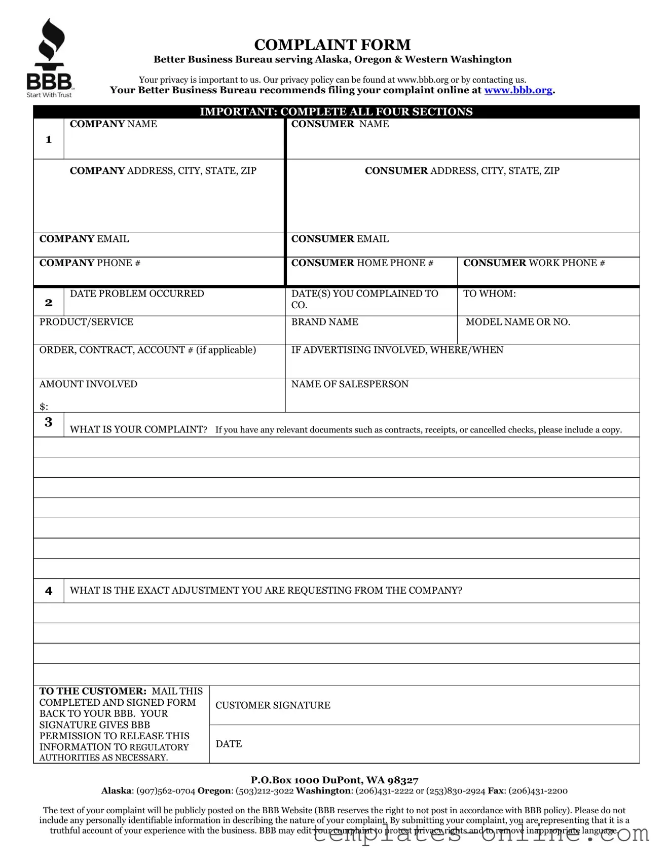 Bbb Complaint Template