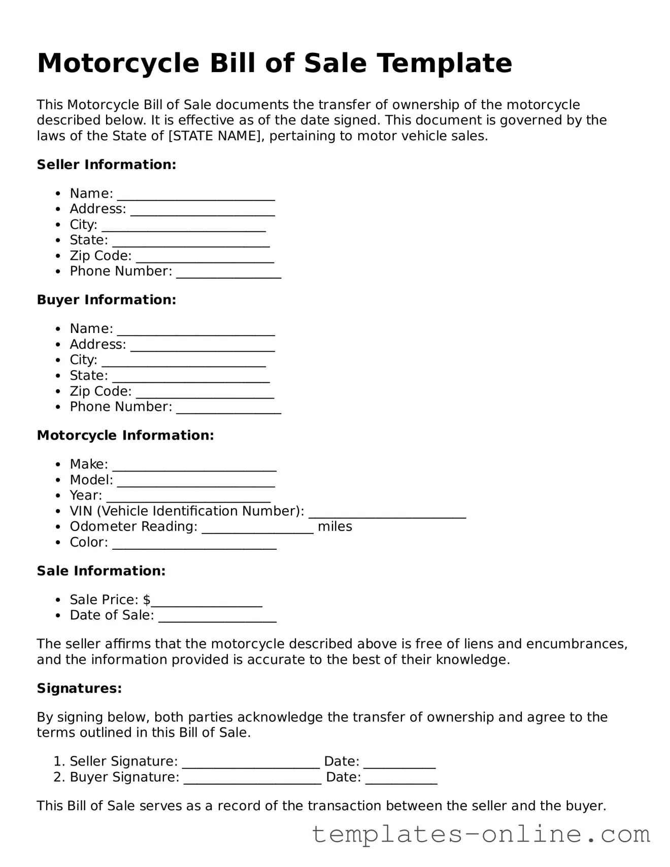 Attorney-Verified Motorcycle Bill of Sale Template