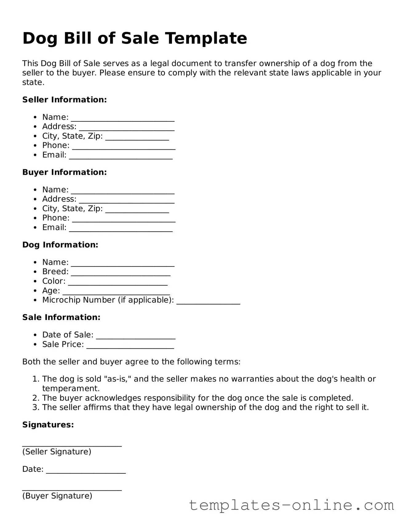 Attorney-Verified Dog Bill of Sale Template