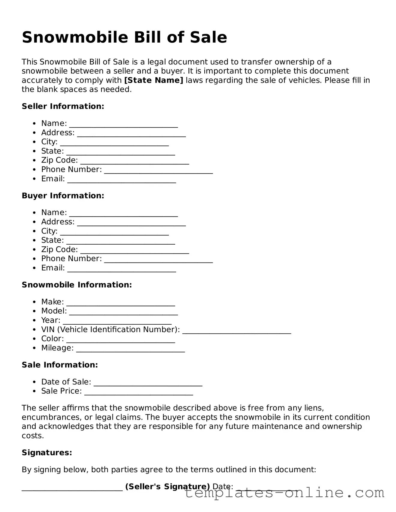 Attorney-Verified Snowmobile Bill of Sale Template