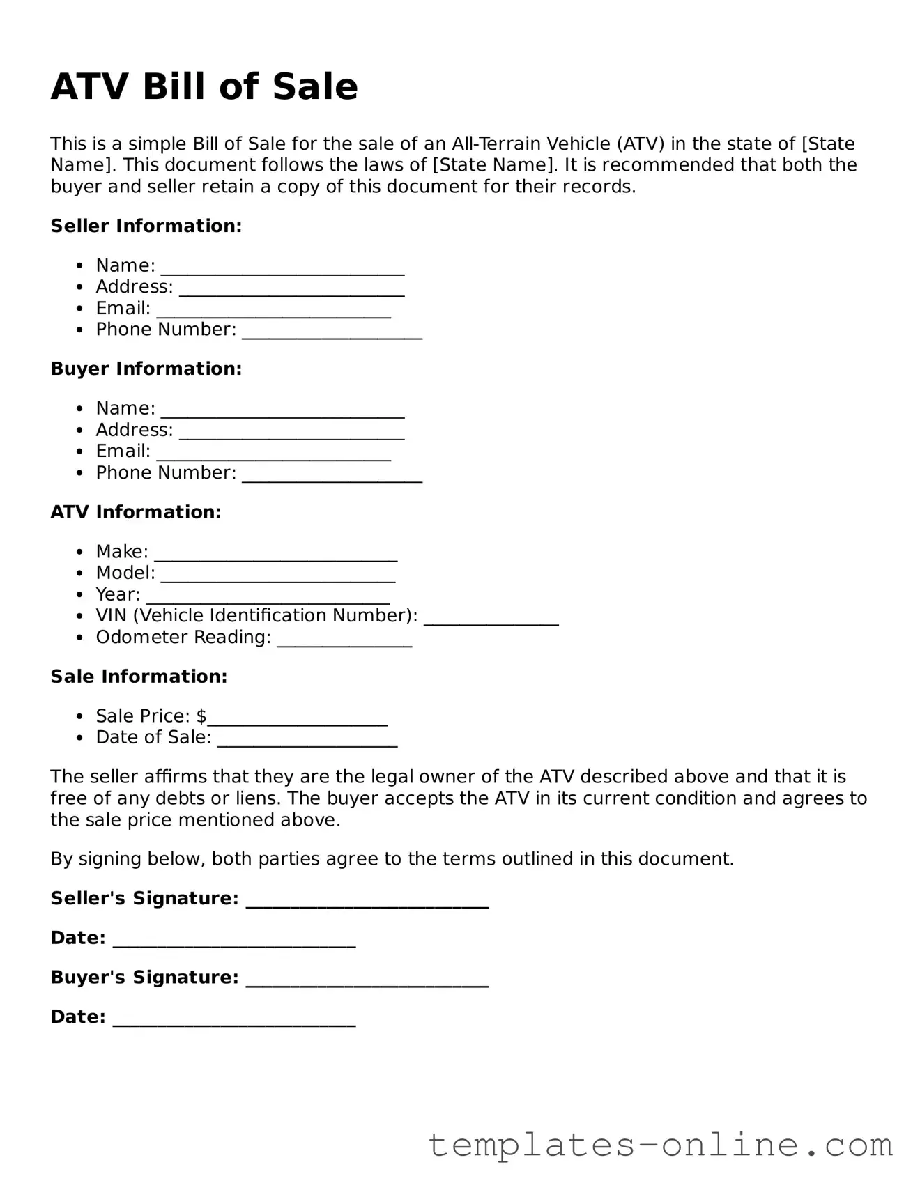 Attorney-Verified ATV Bill of Sale Template