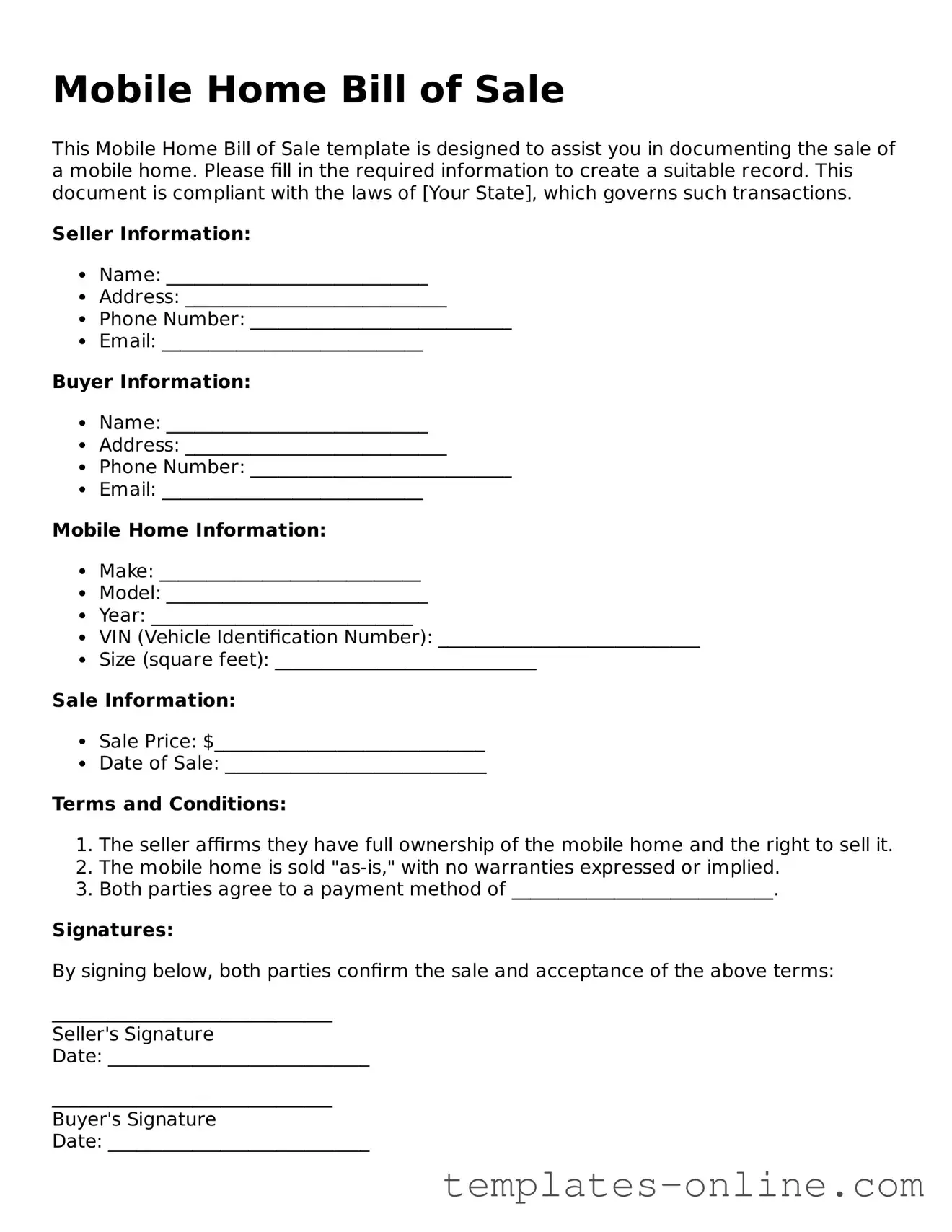 Attorney-Verified Mobile Home Bill of Sale Template