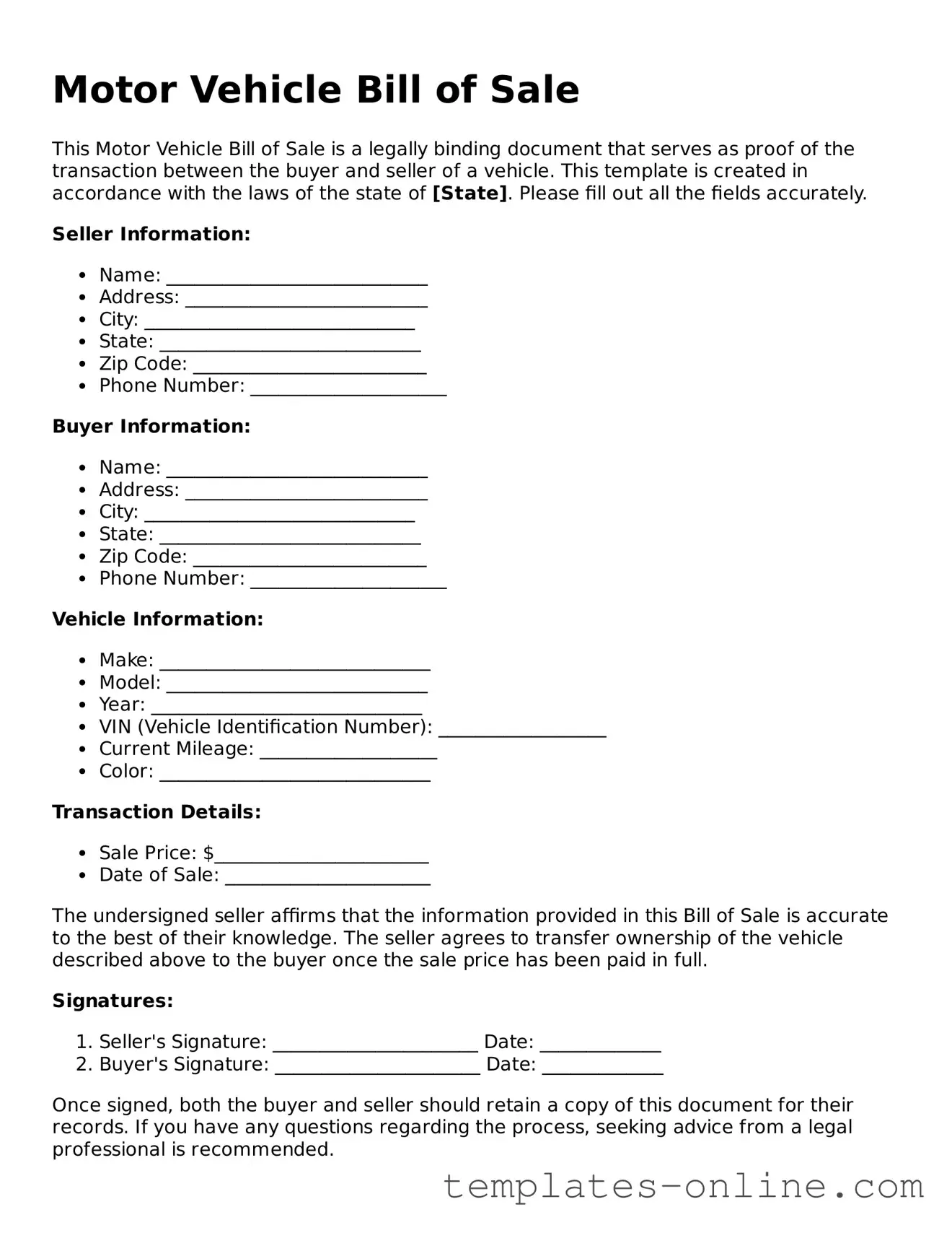 Attorney-Verified Motor Vehicle Bill of Sale Template