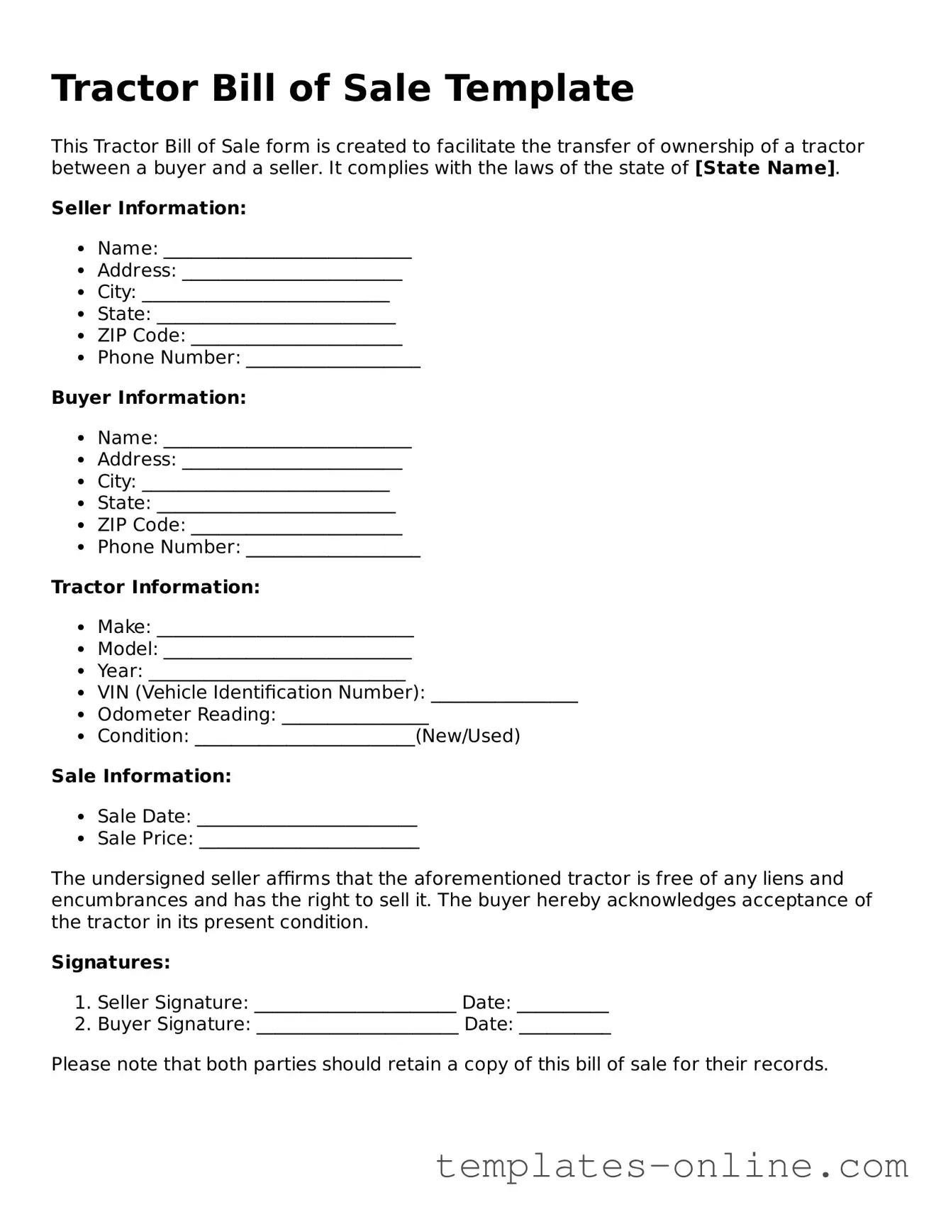 Attorney-Verified Tractor Bill of Sale Template
