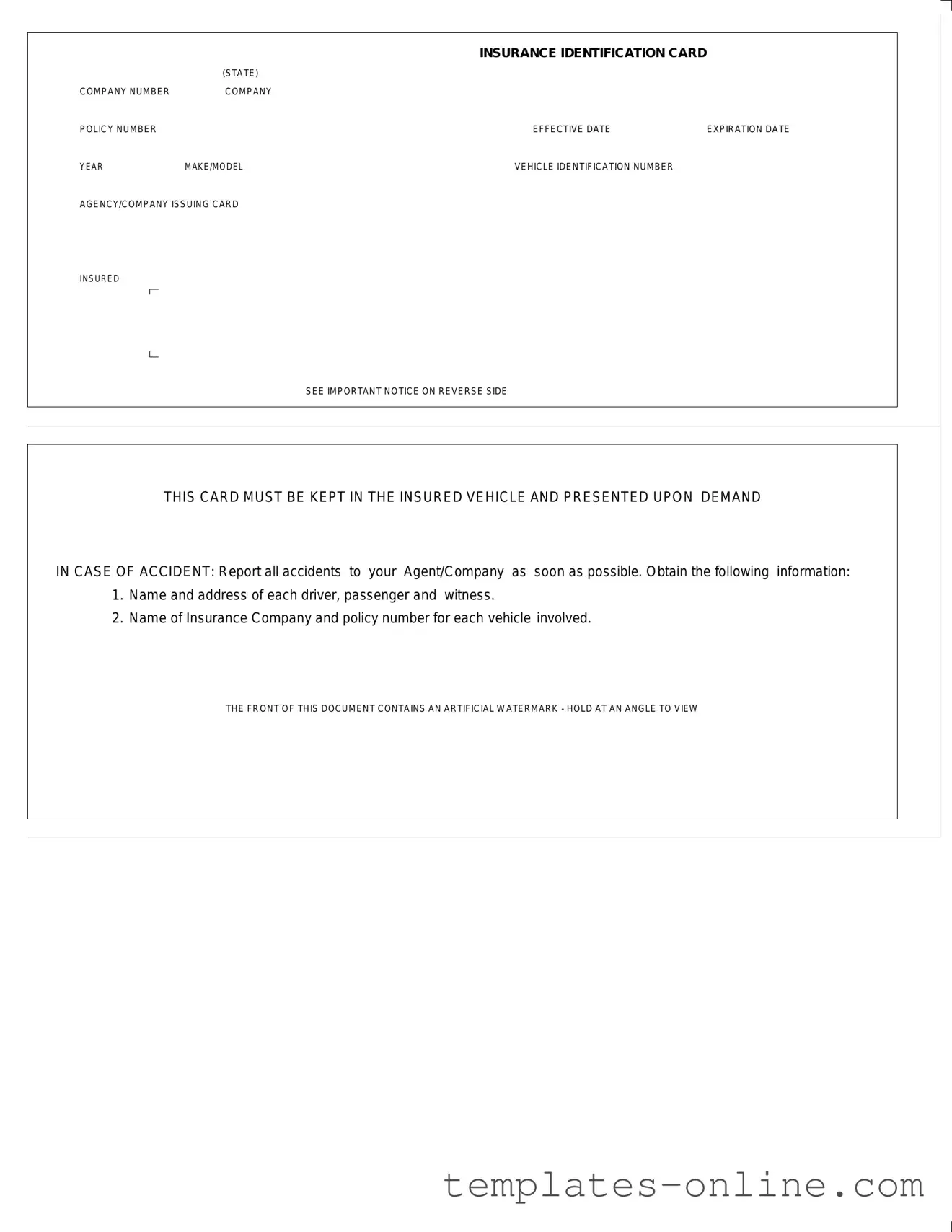 Auto Insurance Card Template