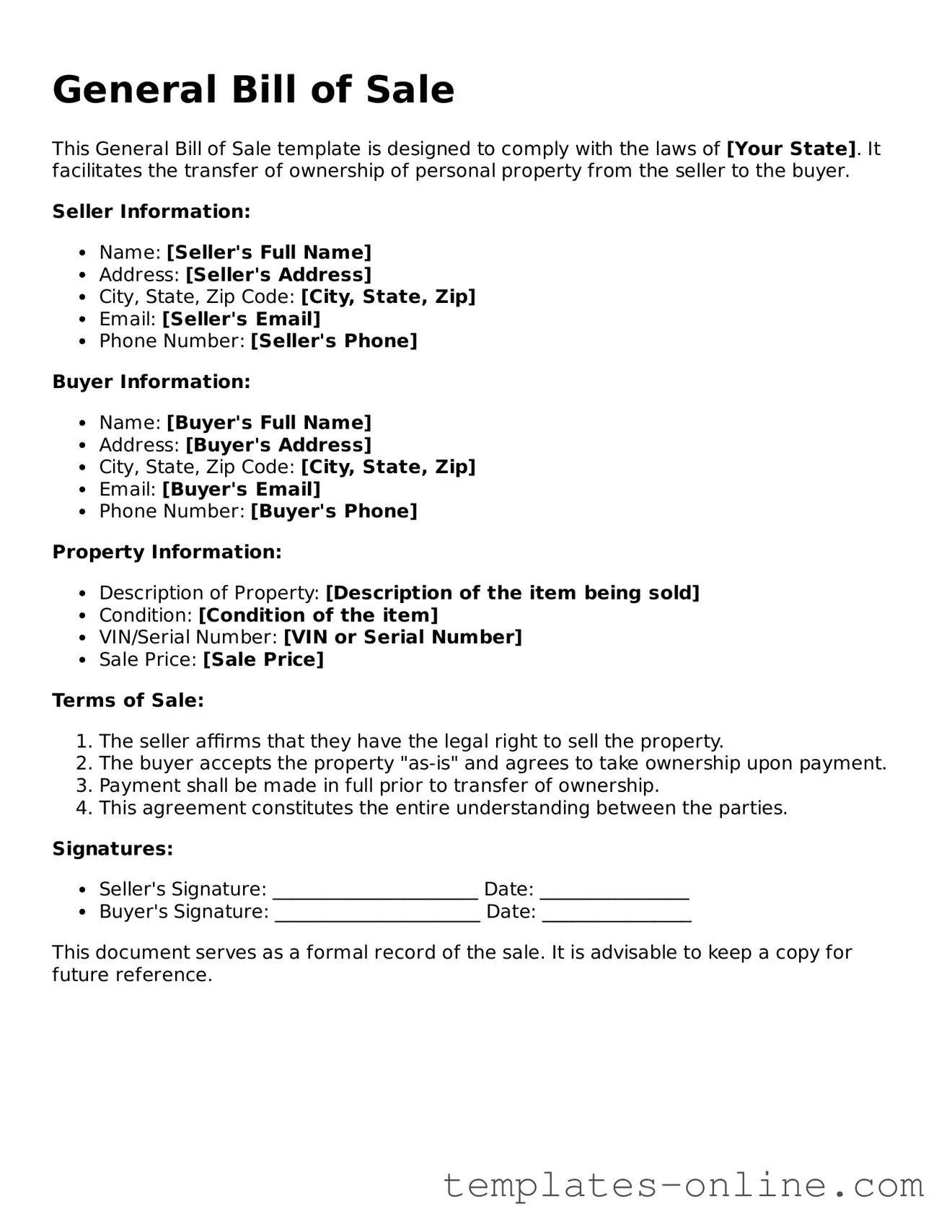Attorney-Verified General Bill of Sale Template