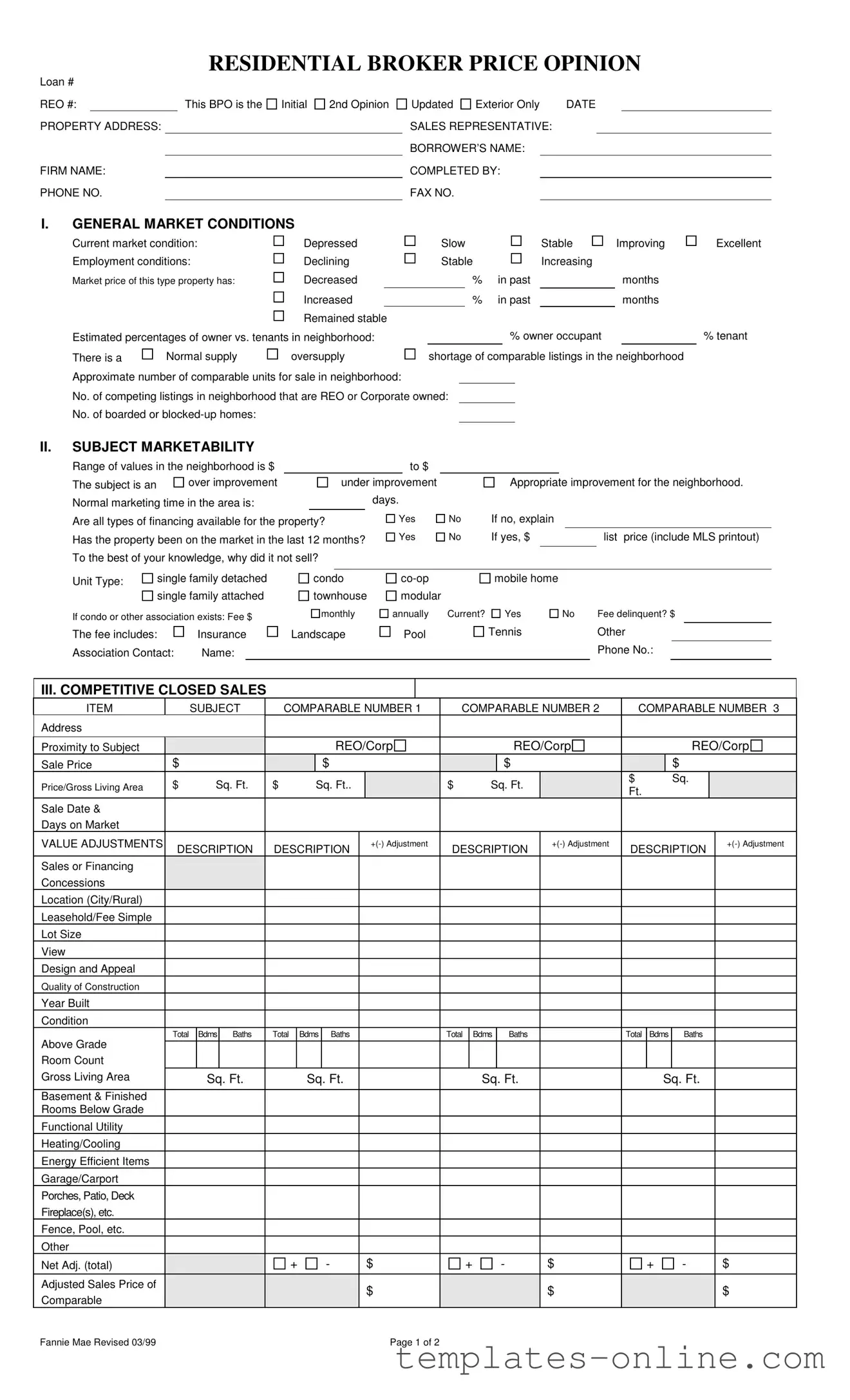Broker Price Opinion Template