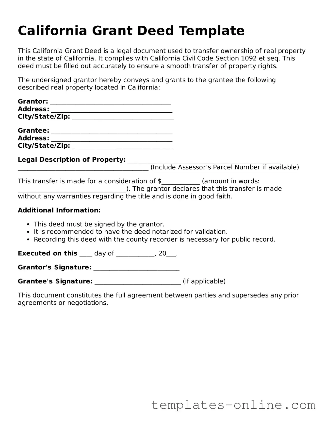 Valid  Deed Template for California