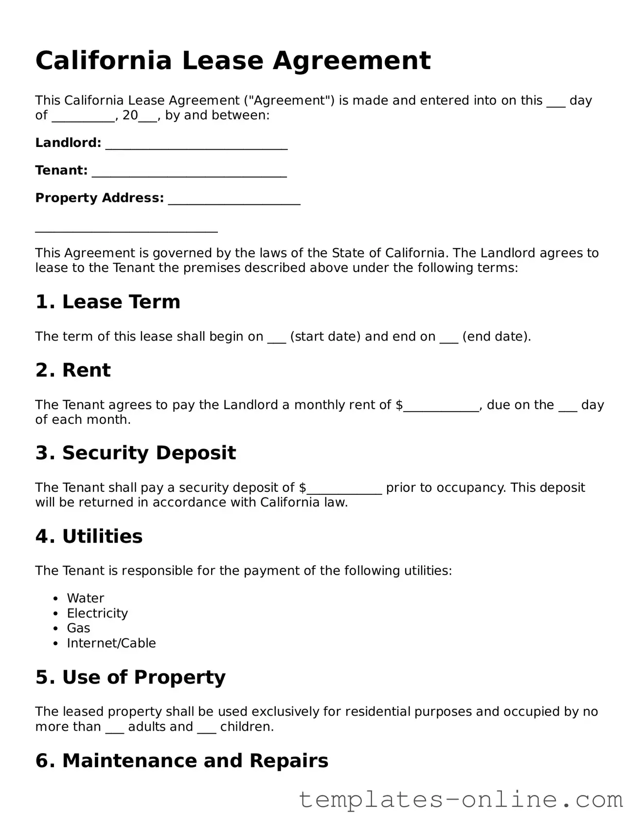 Valid  Lease Agreement Template for California