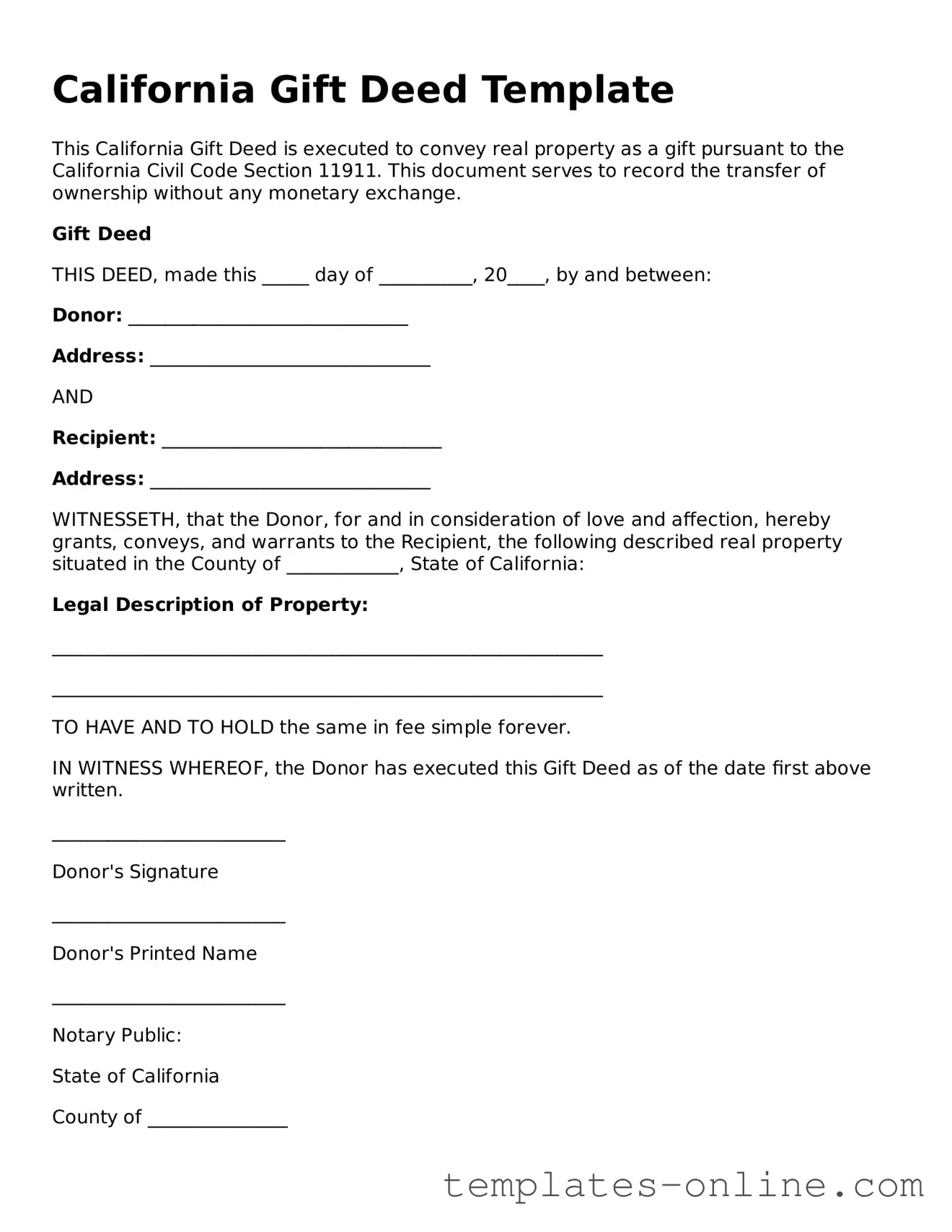 Valid  Gift Deed Template for California