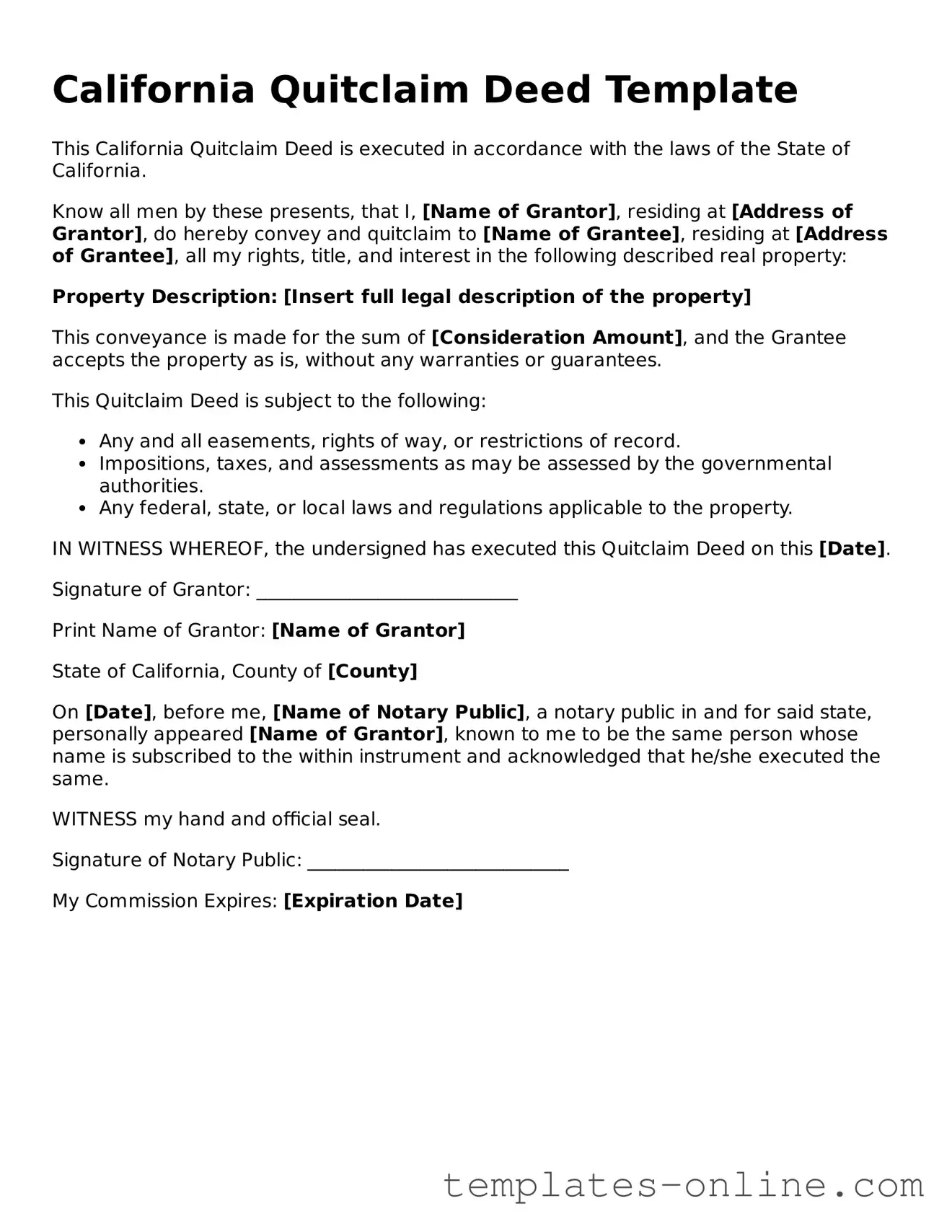 Valid  Quitclaim Deed Template for California