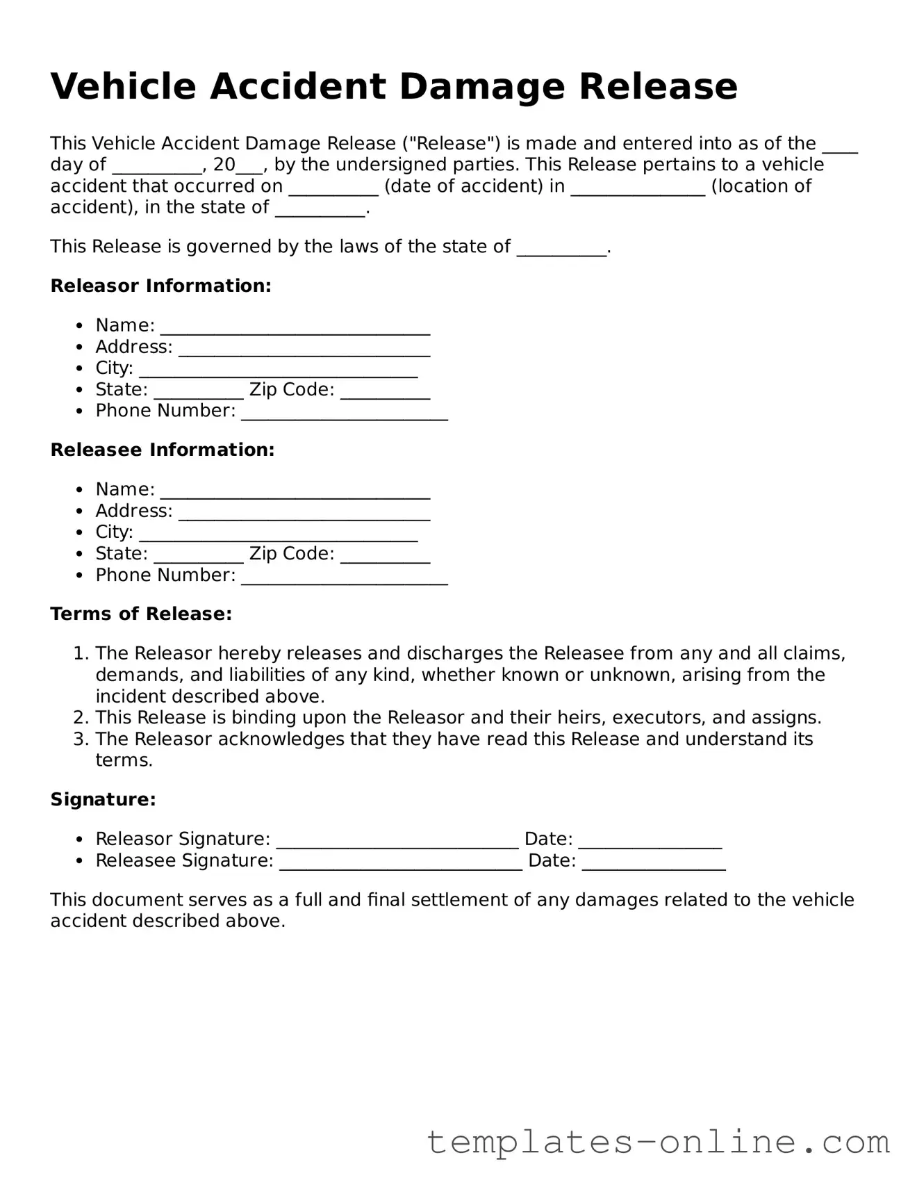 Attorney-Verified Vehicle Accident Damage Release Template