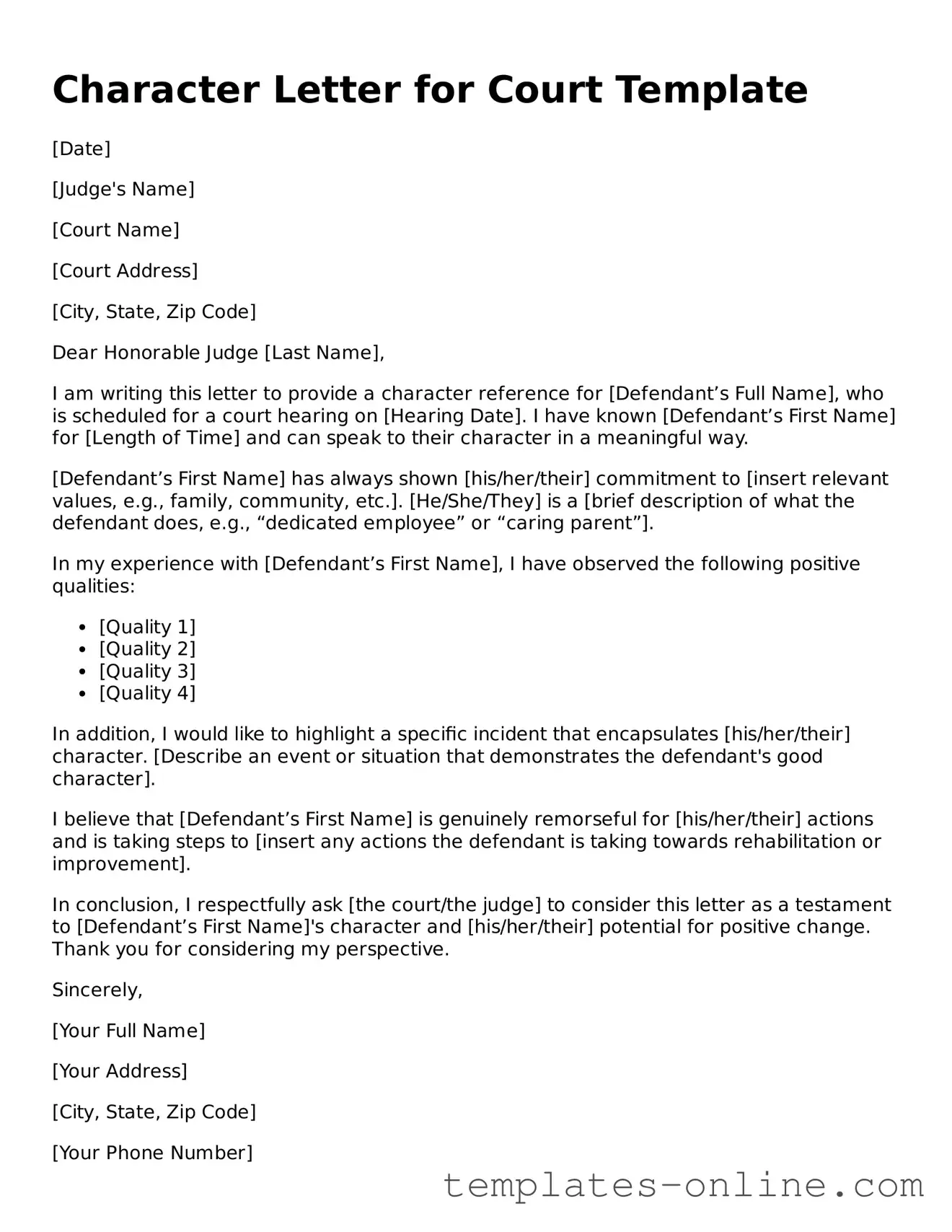 Attorney-Verified Character Letter for Court Template