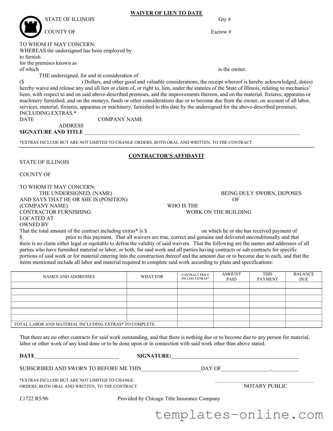 Chicago Title Waiver Format Template