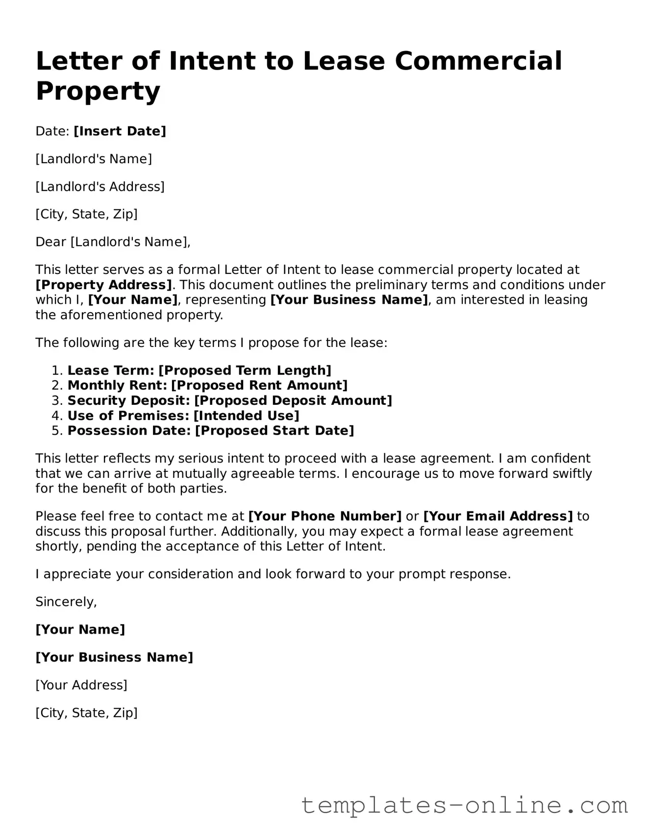 Attorney-Verified Letter of Intent to Lease Commercial Property Template
