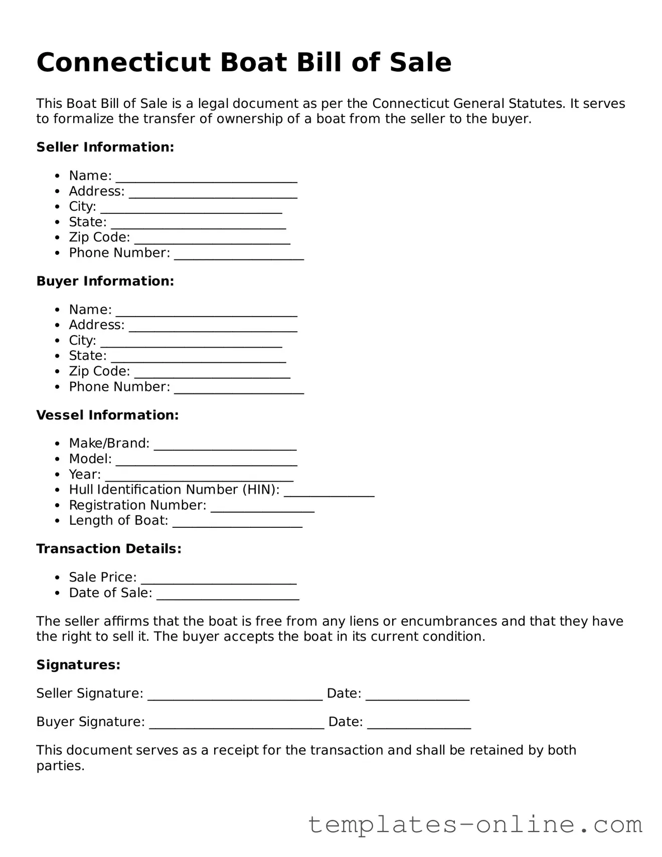 Valid  Boat Bill of Sale Template for Connecticut