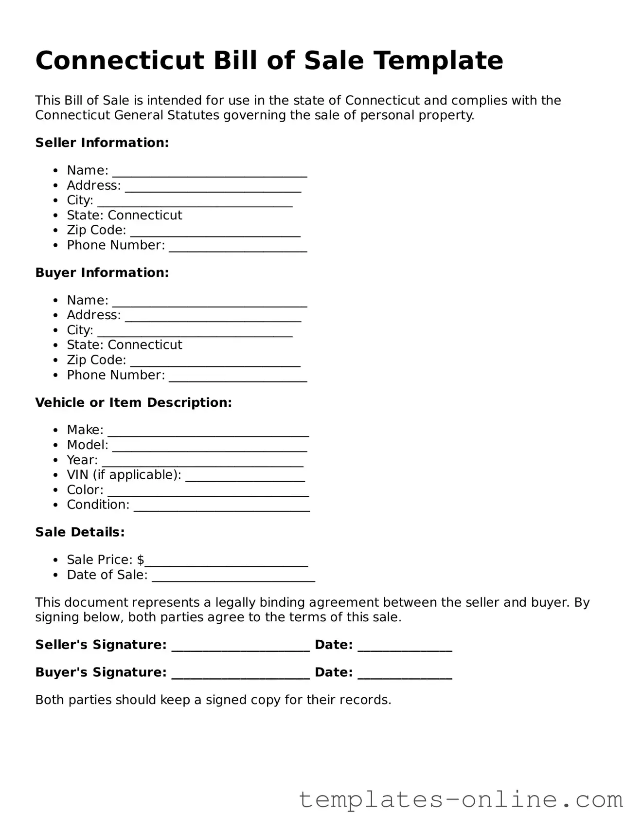 Valid  Bill of Sale Template for Connecticut