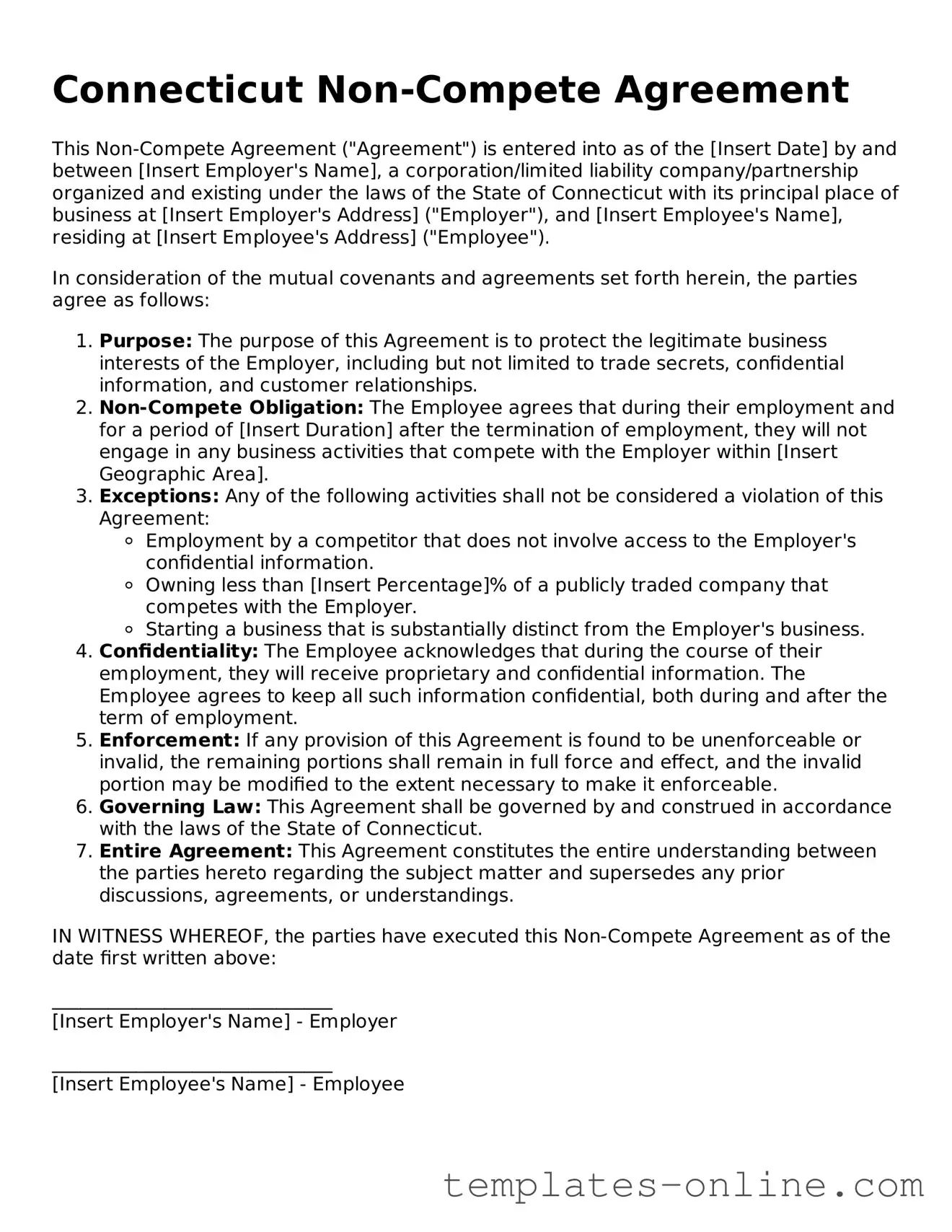 Valid  Non-compete Agreement Template for Connecticut