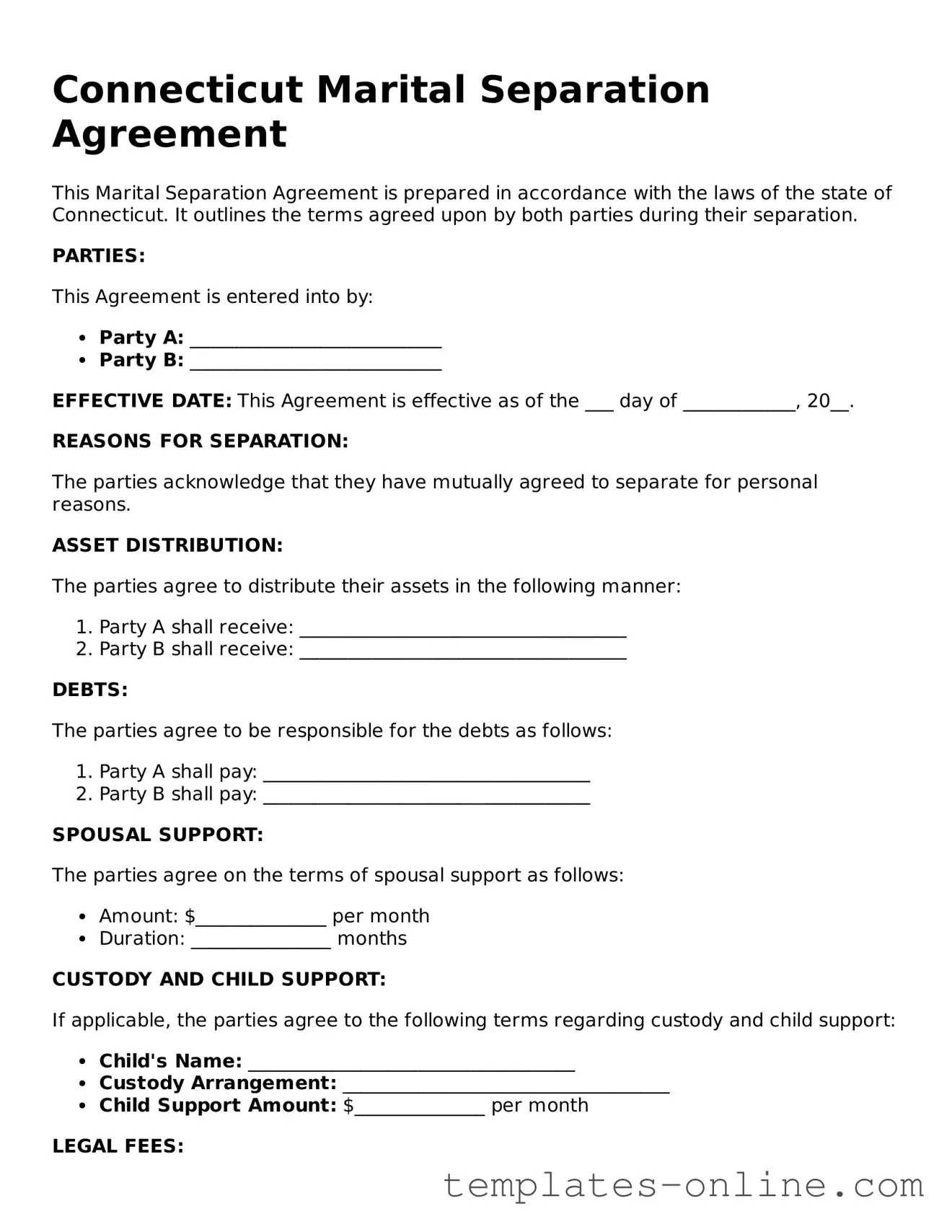 Valid  Marital Separation Agreement Template for Connecticut
