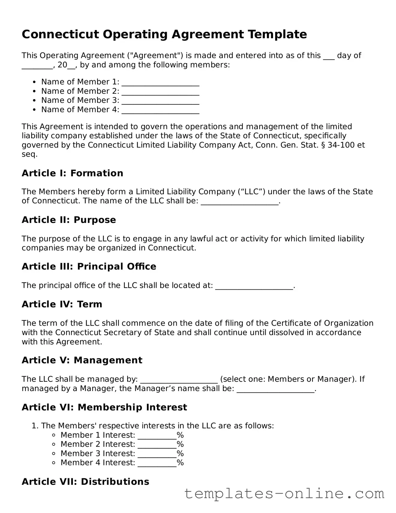 Valid  Operating Agreement Template for Connecticut