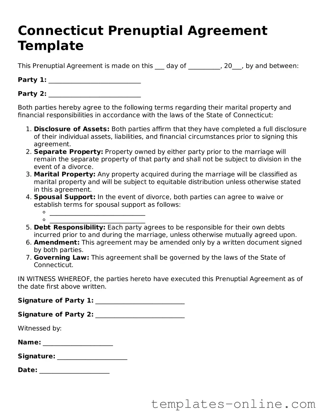 Valid  Prenuptial Agreement Template for Connecticut