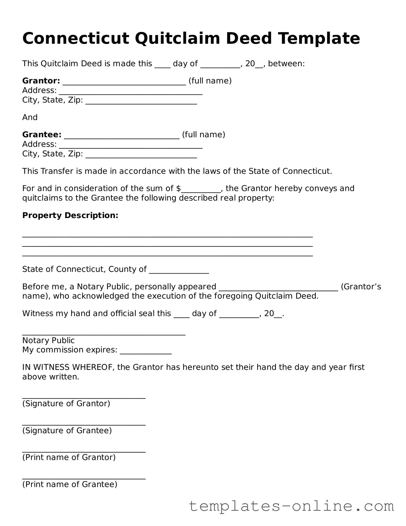 Valid  Quitclaim Deed Template for Connecticut