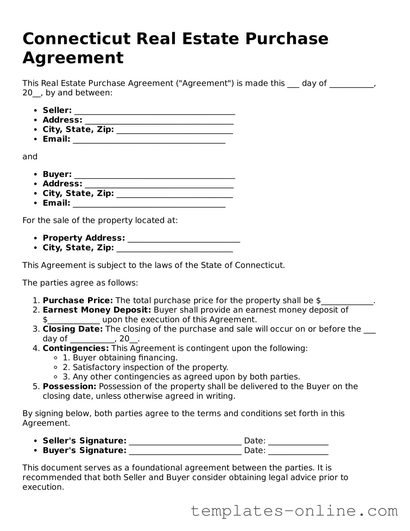 Valid  Real Estate Purchase Agreement Template for Connecticut