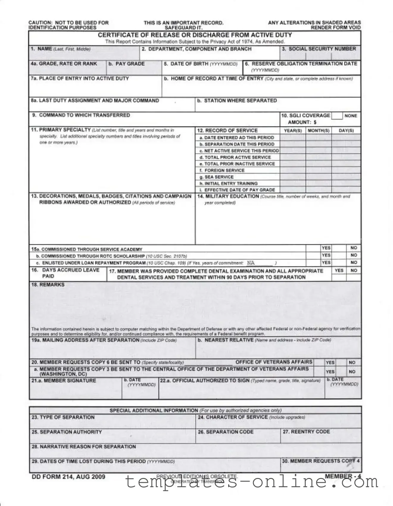 Dd 214 Template