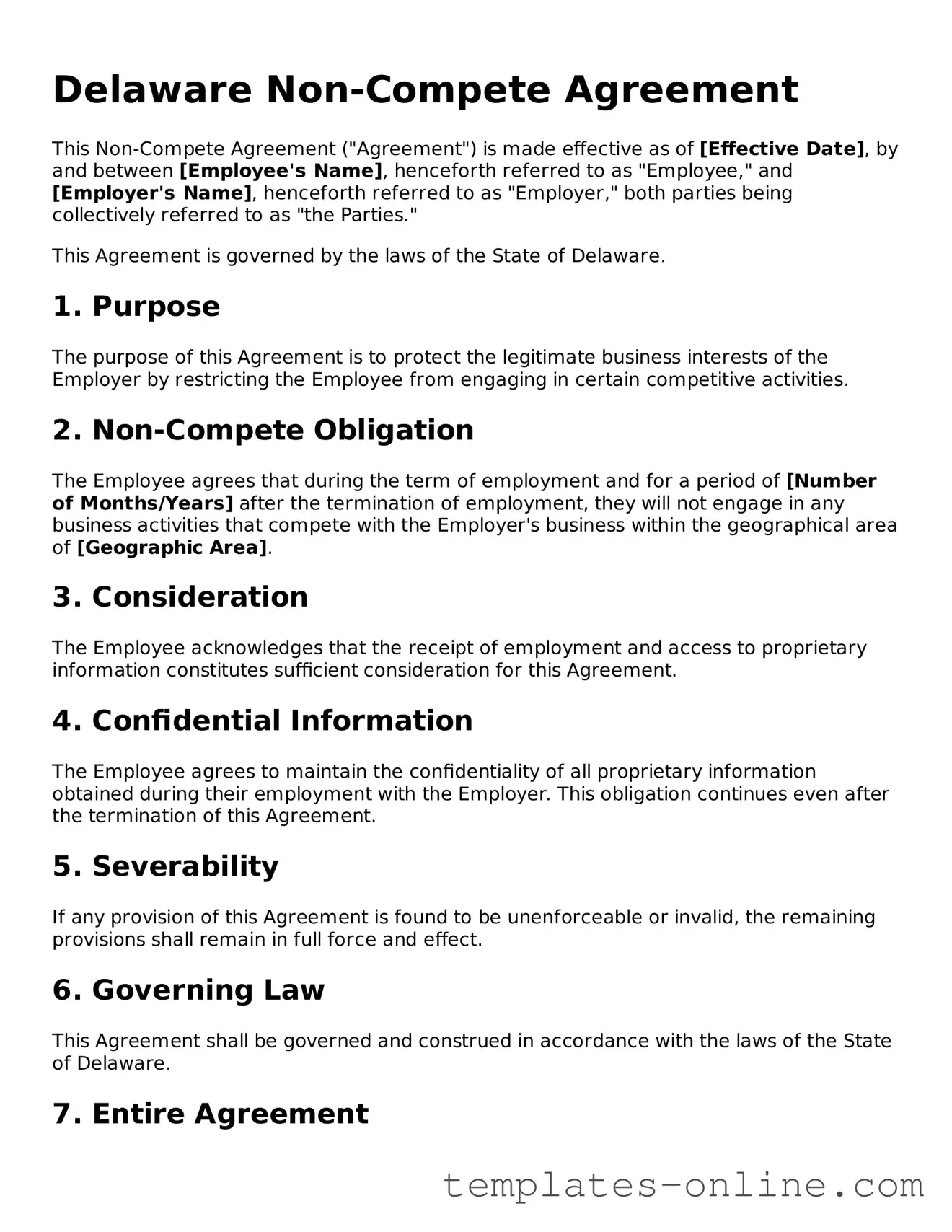 Valid  Non-compete Agreement Template for Delaware