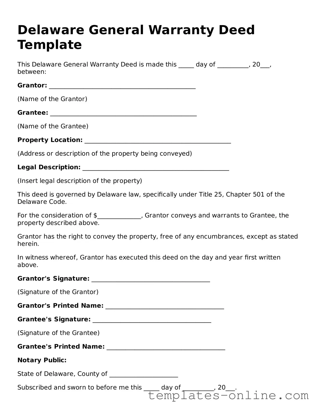 Valid  Deed Template for Delaware