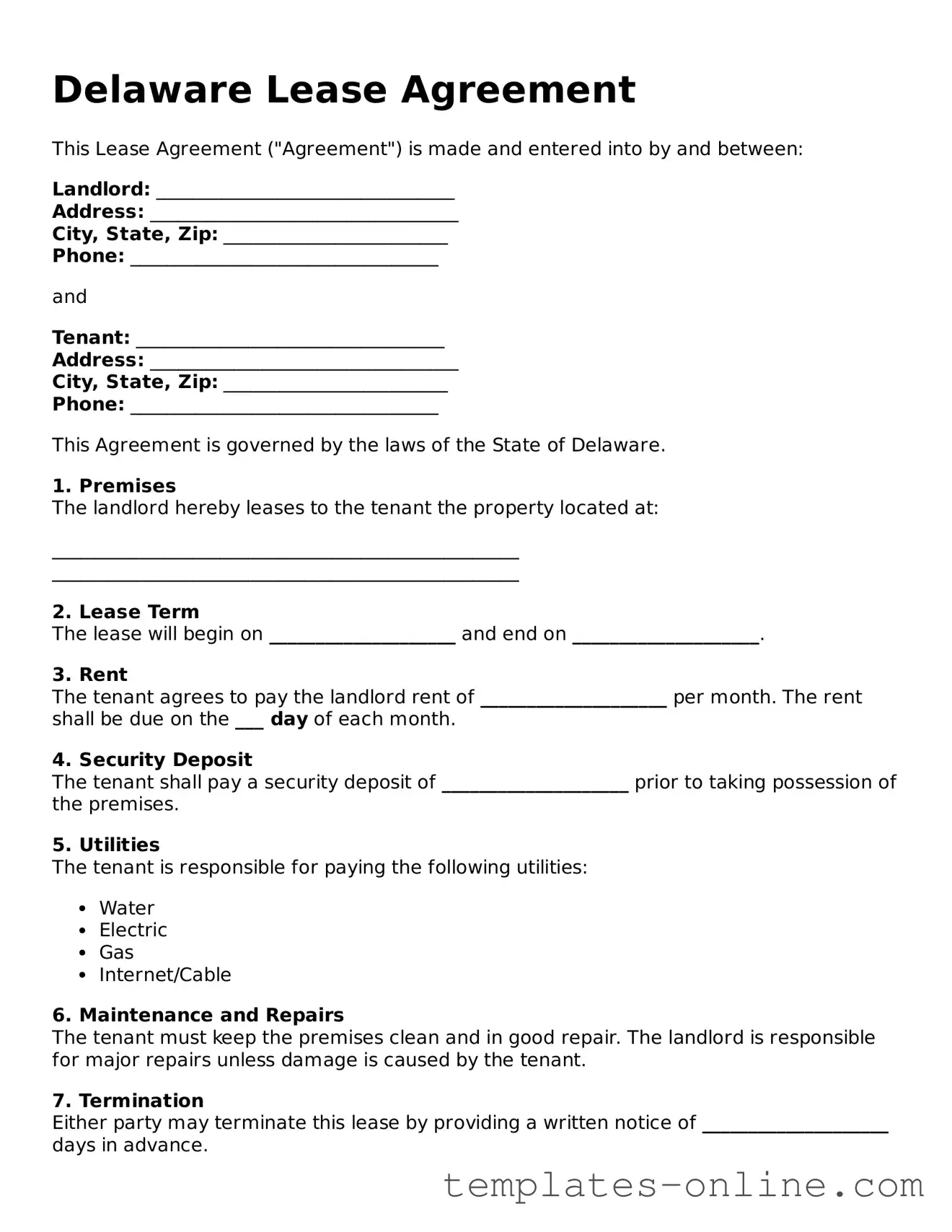 Valid  Lease Agreement Template for Delaware
