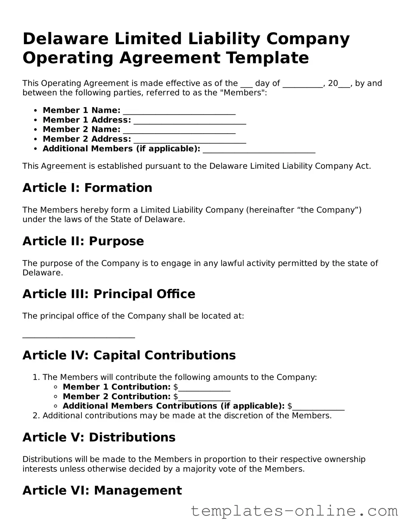 Valid  Operating Agreement Template for Delaware