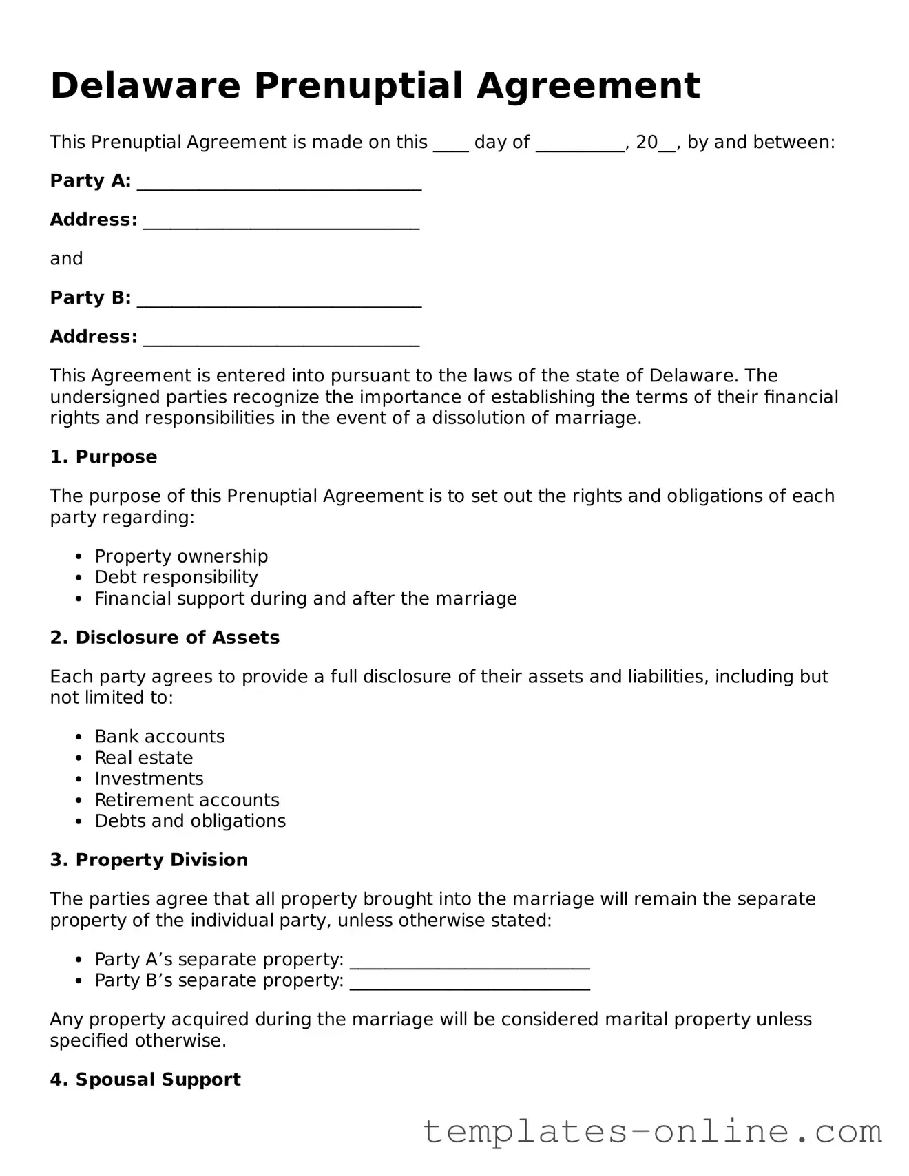 Valid  Prenuptial Agreement Template for Delaware