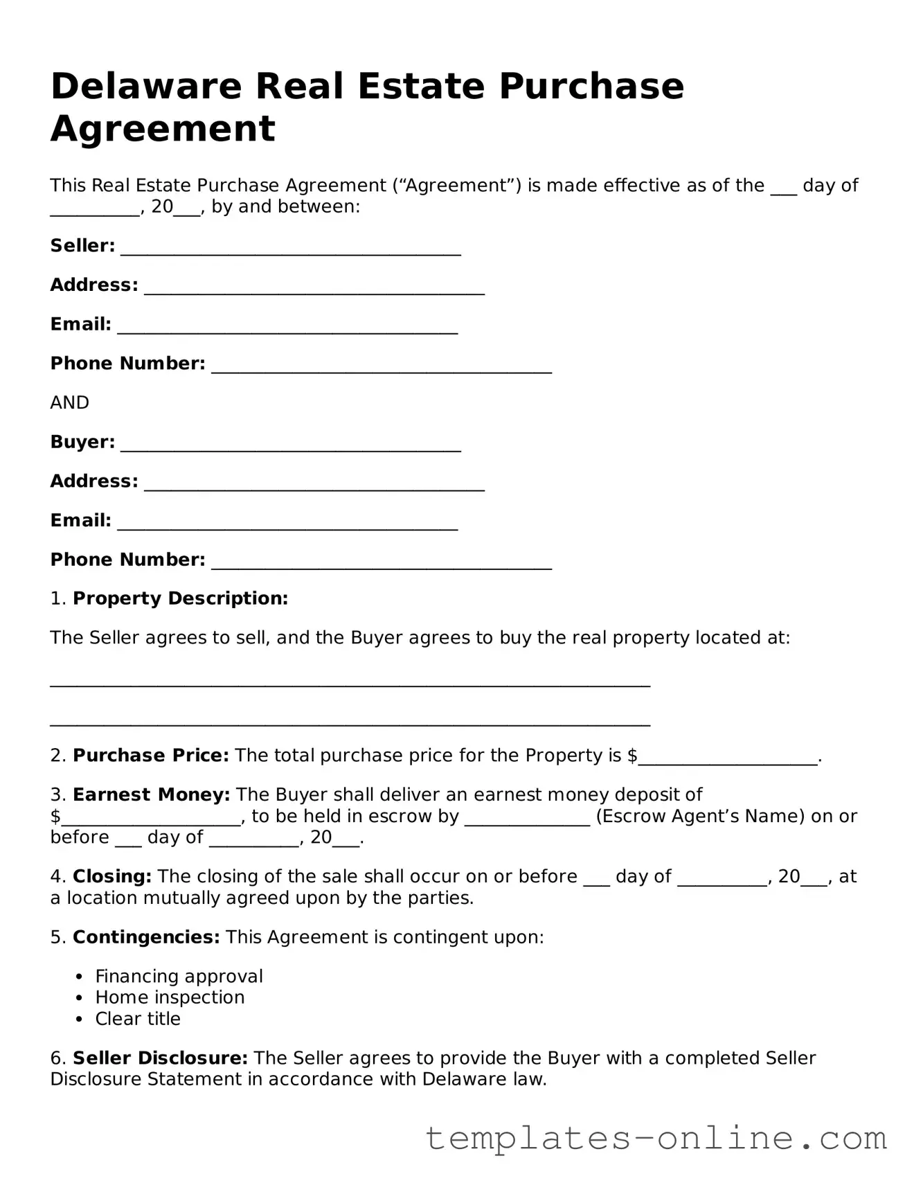 Valid  Real Estate Purchase Agreement Template for Delaware