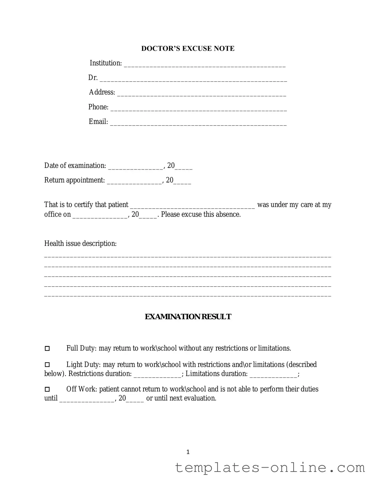 Doctors Excuse Note Template