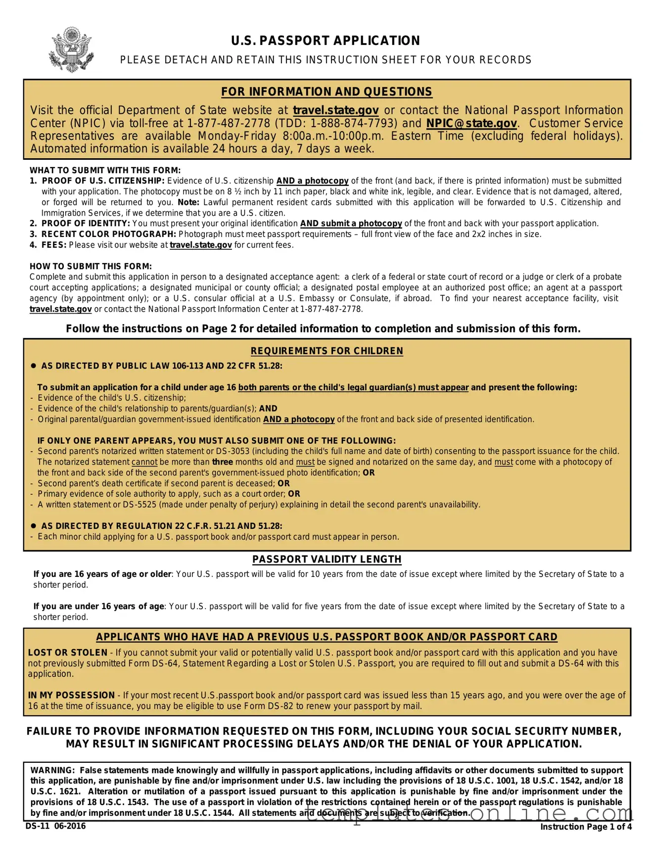 DS-11 U.S. Passport application Template