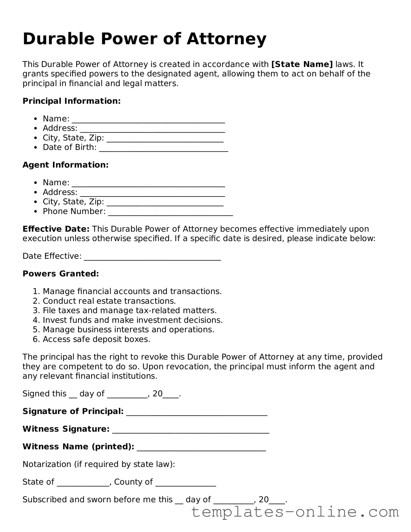 Attorney-Verified Durable Power of Attorney Template