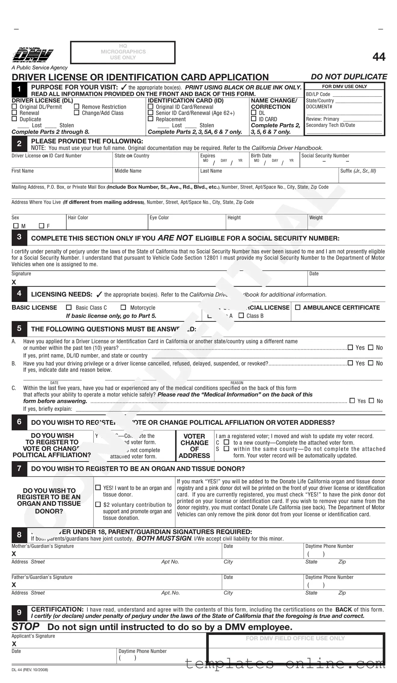 Ca Dmv Dl 44 Template
