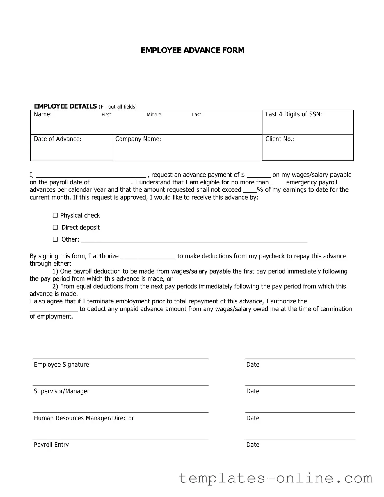 Employee Advance Template