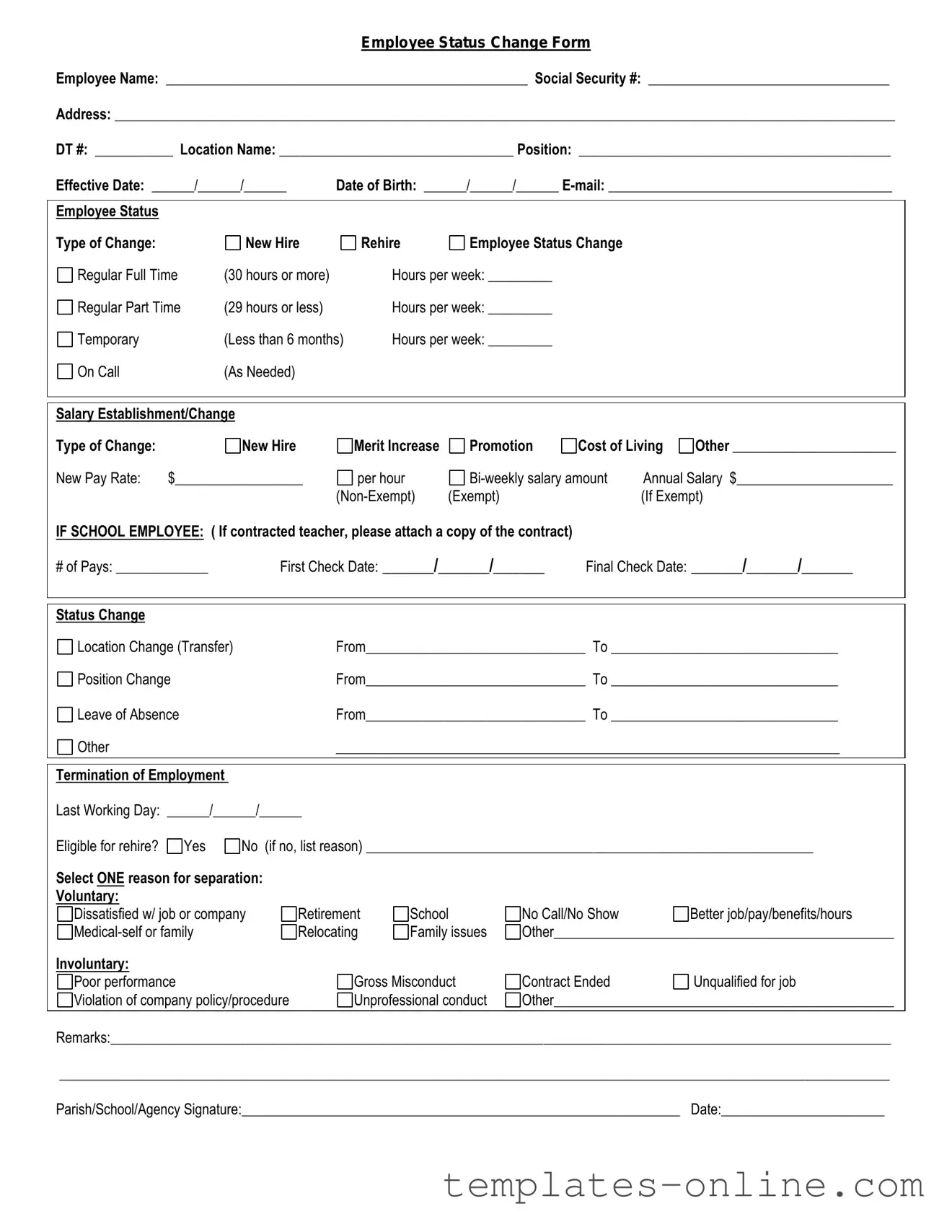 Employee Status Change Template