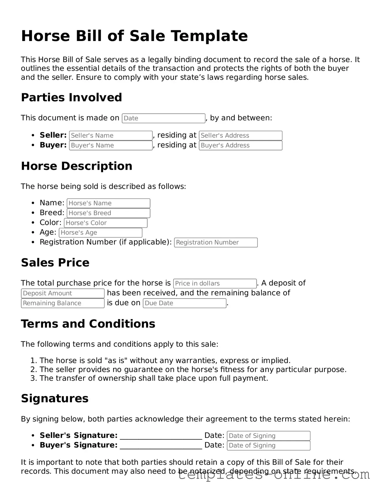 Attorney-Verified Horse Bill of Sale Template